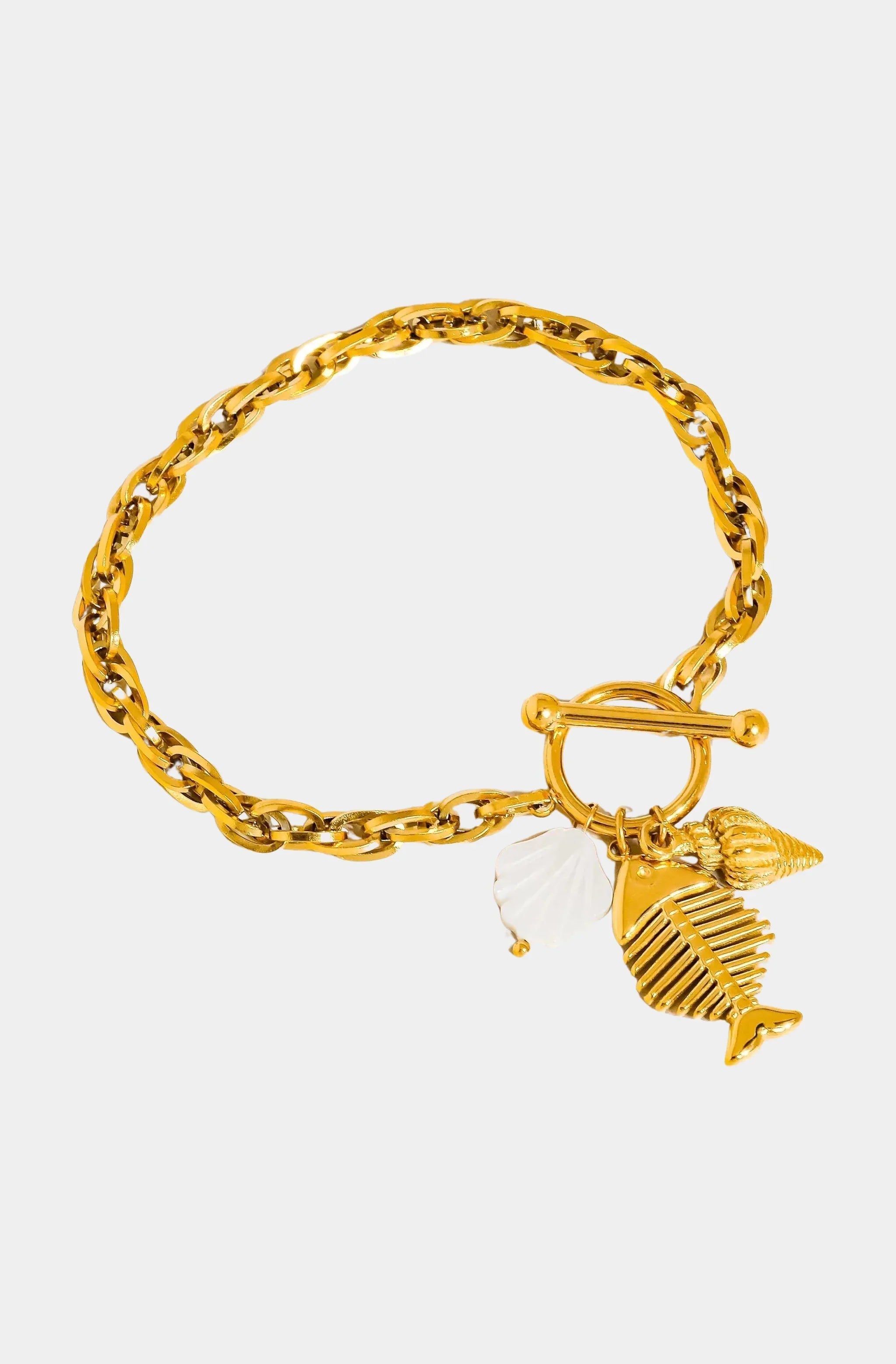 Bone Fishbone Shell Chain Bracelet