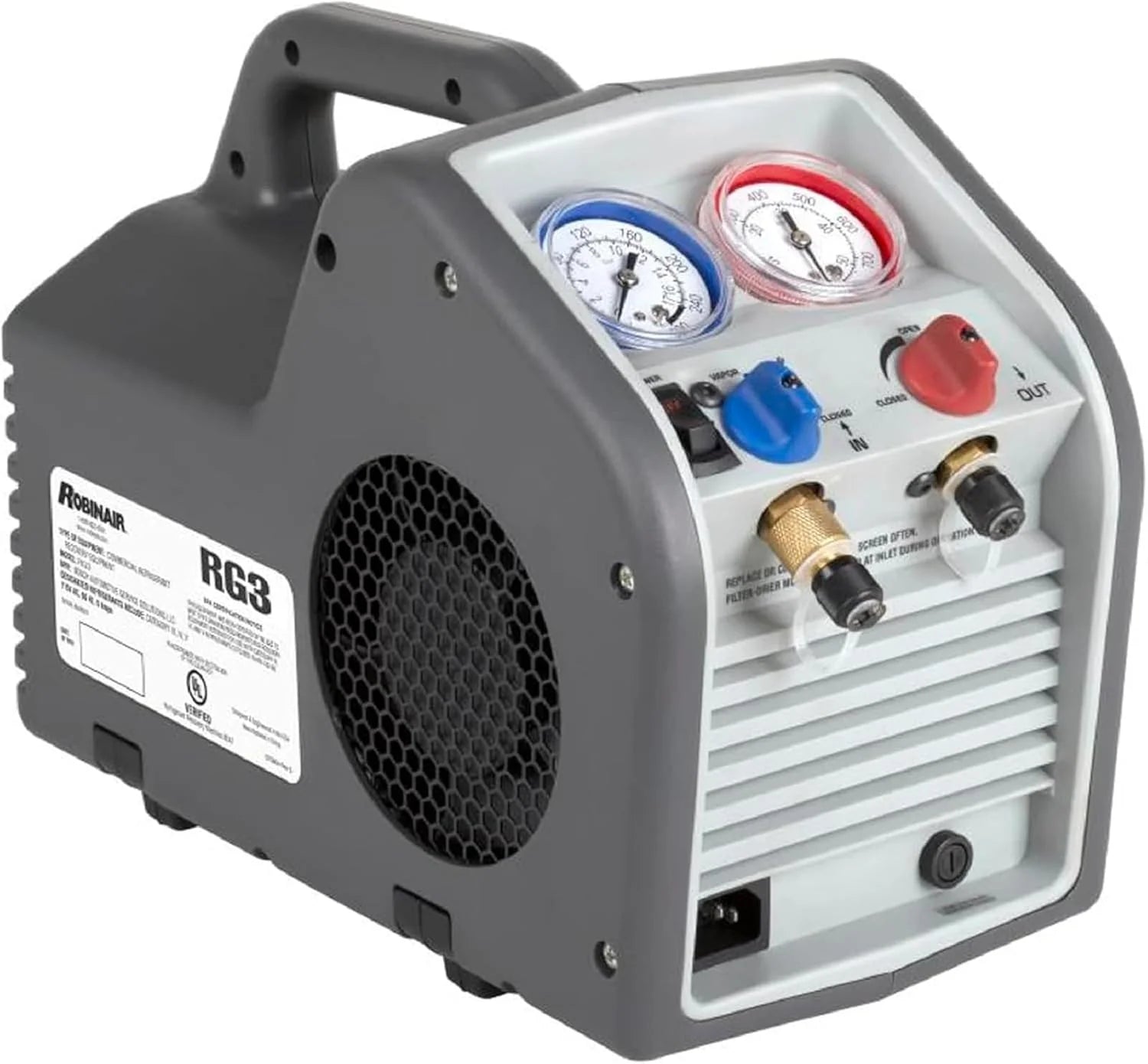 Robinair Portable Refrigerant Recovery Machine - 115V 60Hz, for Liquid and Vapor Refrigerants, White