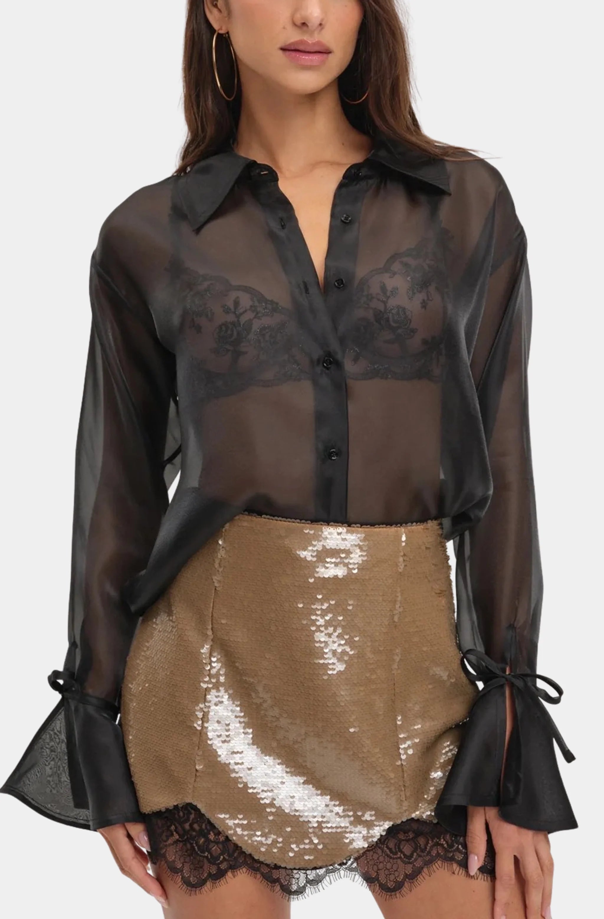 Organza Button-Up Blouse
