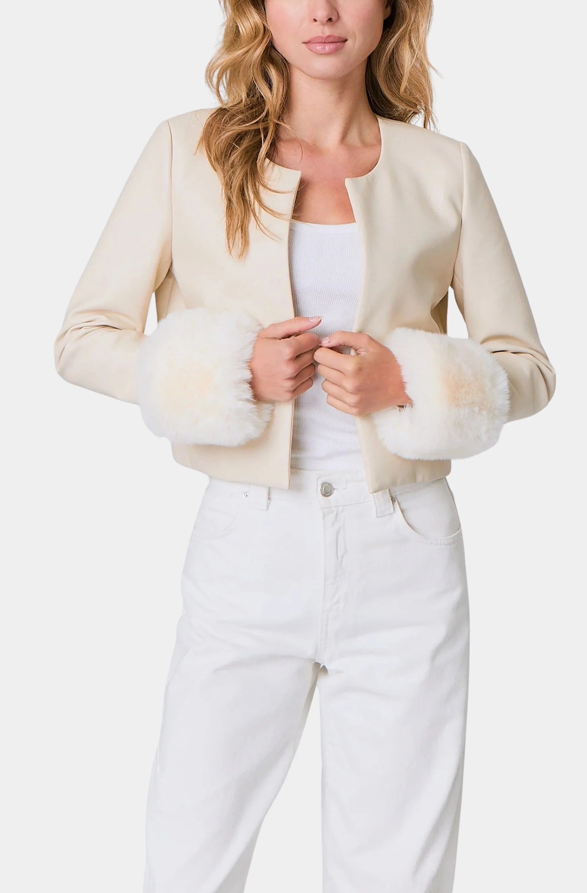 Faux Leather Cardi w/ Fur Cuffs
