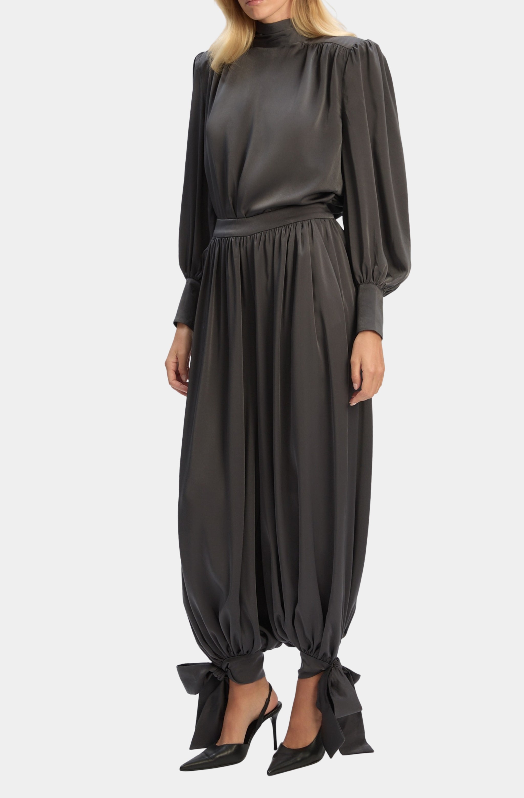 Revana Satin Tie Neck Blouse