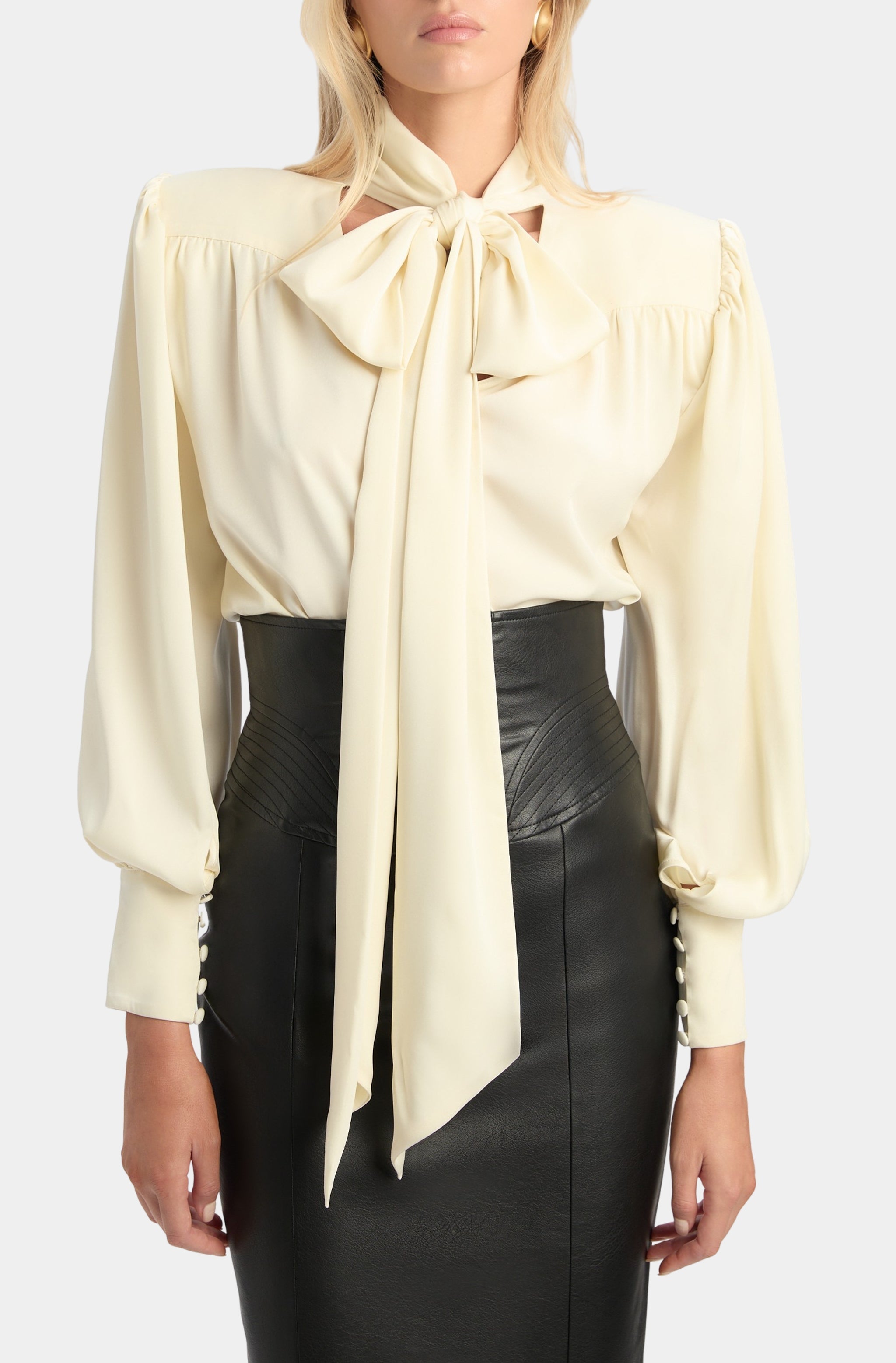 Revana Satin Tie Neck Blouse