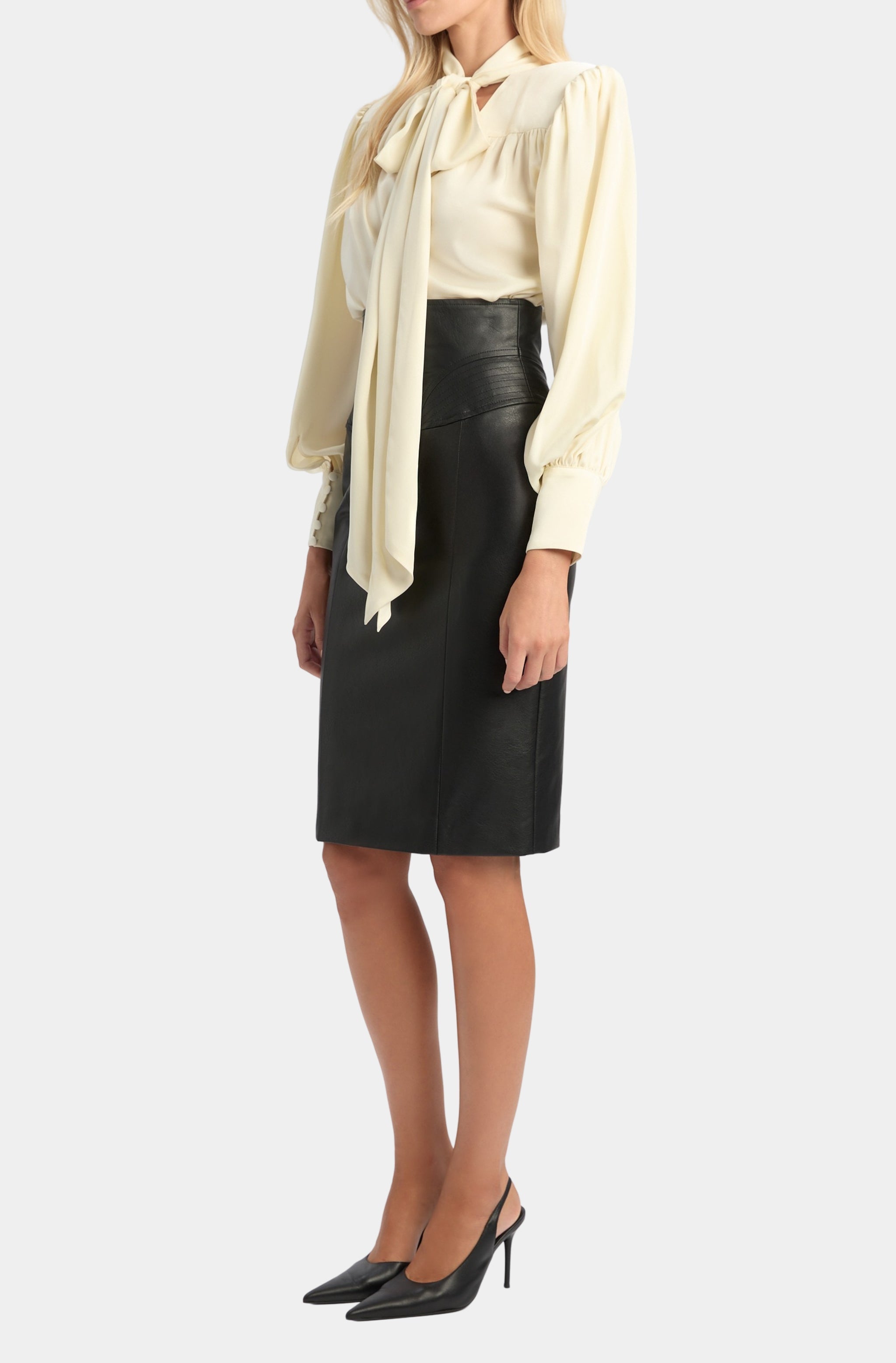 Revana Satin Tie Neck Blouse