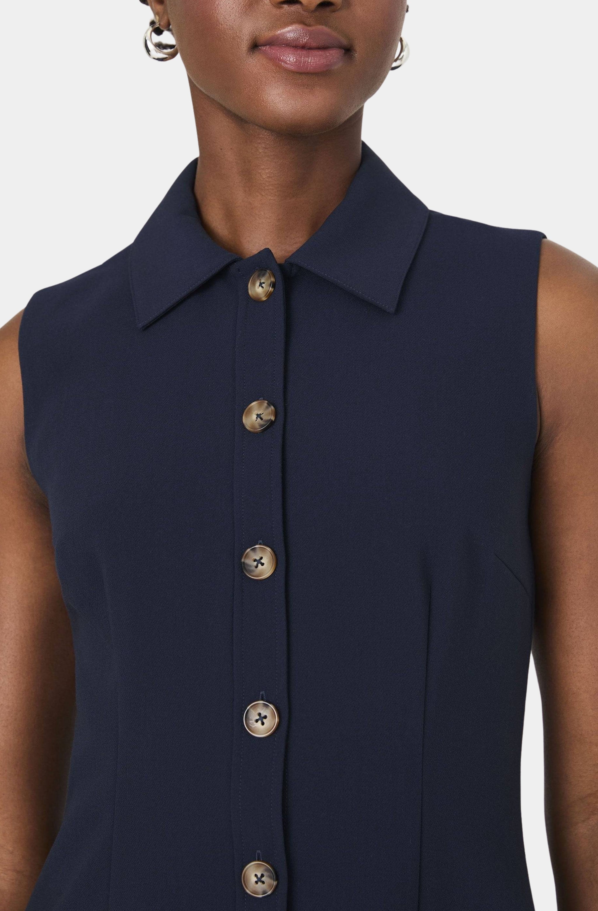 Azra Twill Sleeveless Button Down Dress