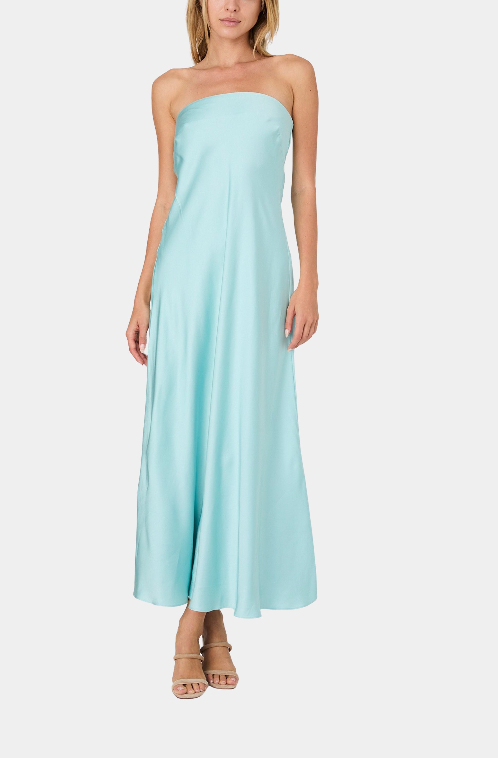 Oona Satin Strapless Midi Dress