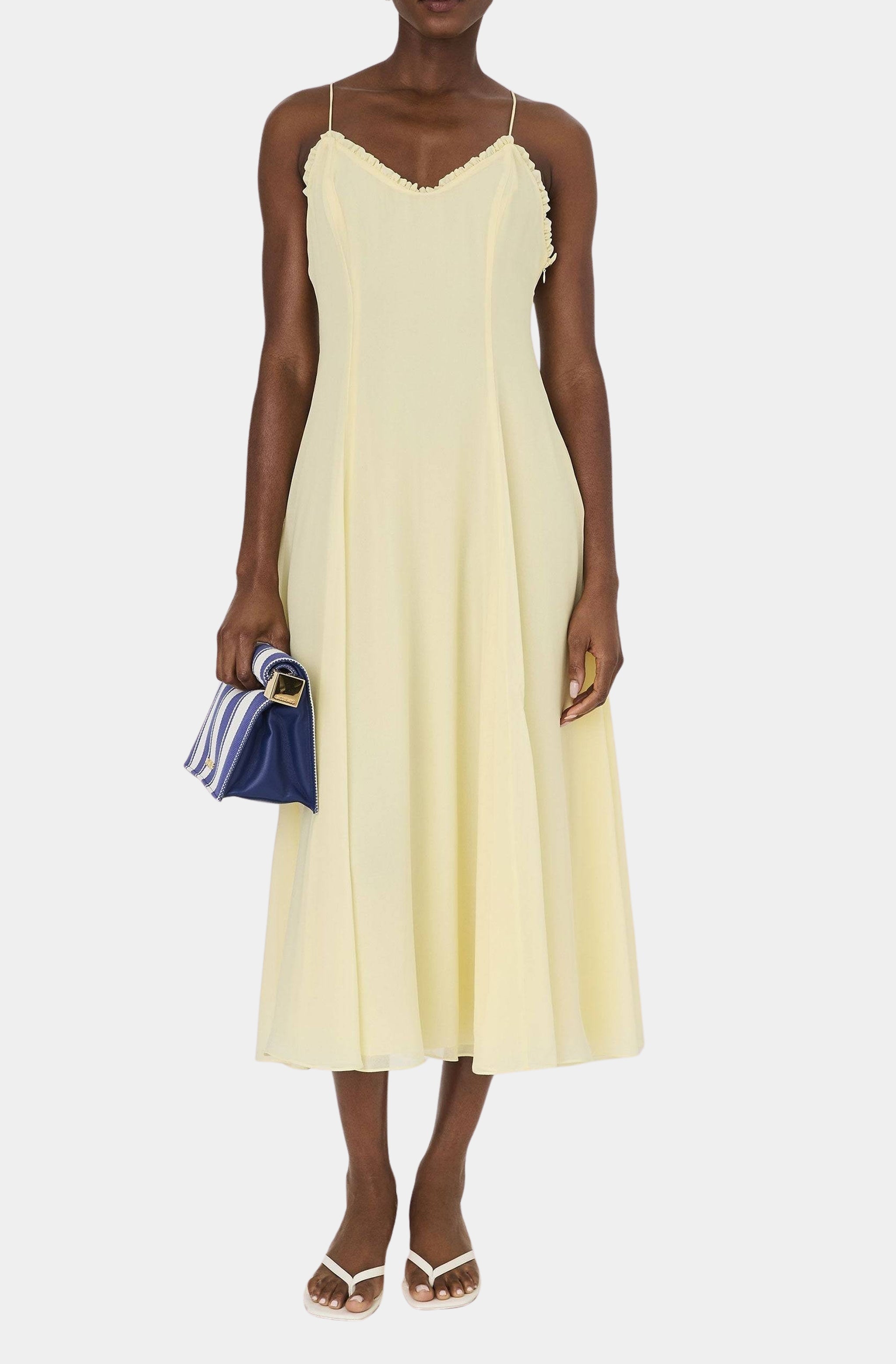 Raya Chiffon Ruffle Neck Midi Dress