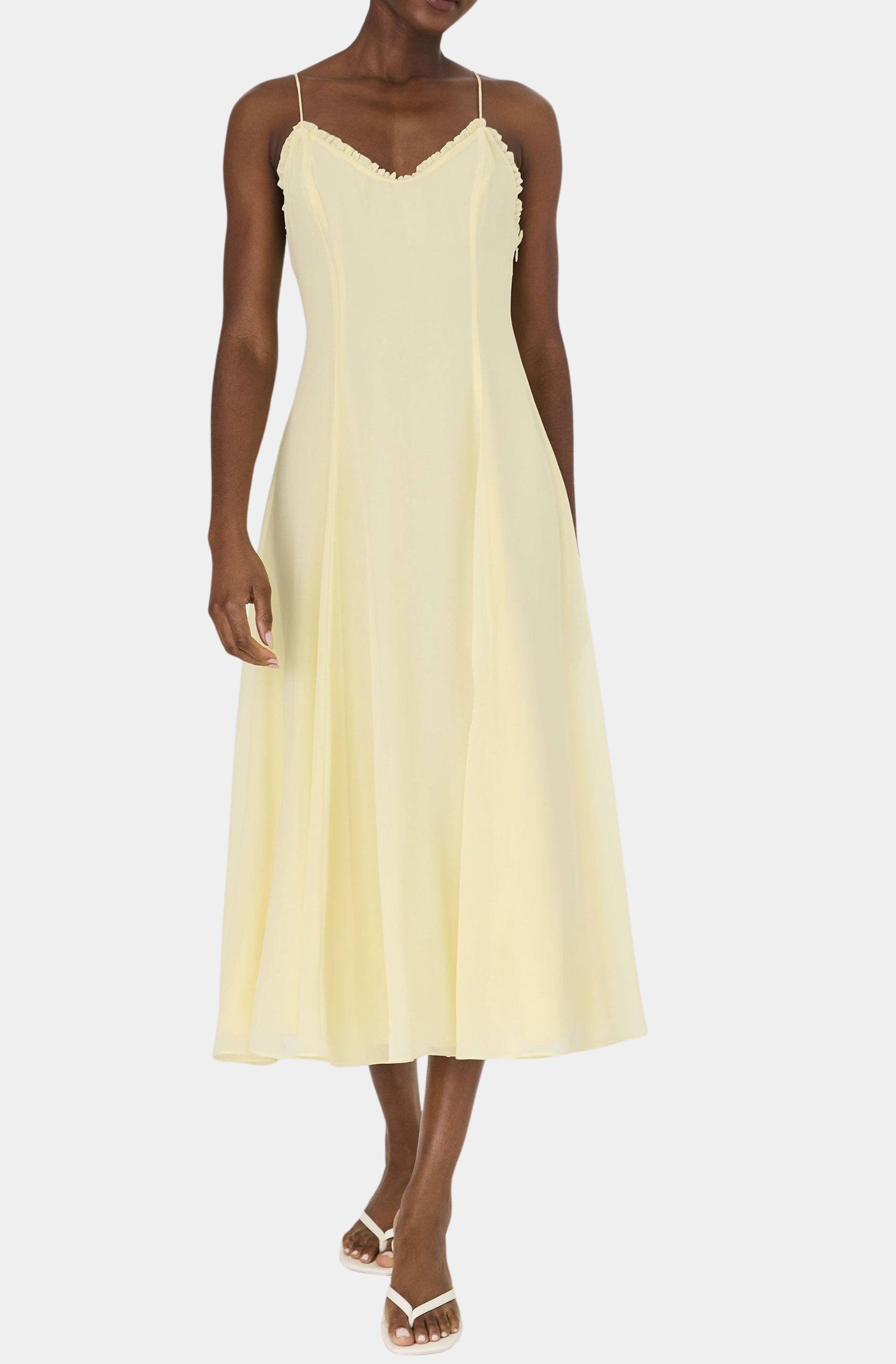 Raya Chiffon Ruffle Neck Midi Dress