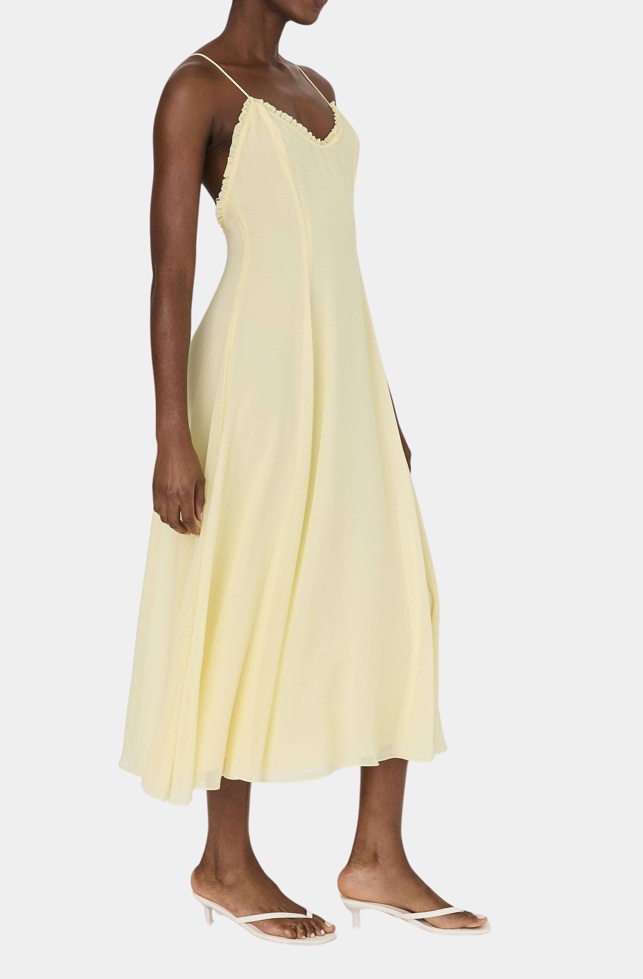 Raya Chiffon Ruffle Neck Midi Dress