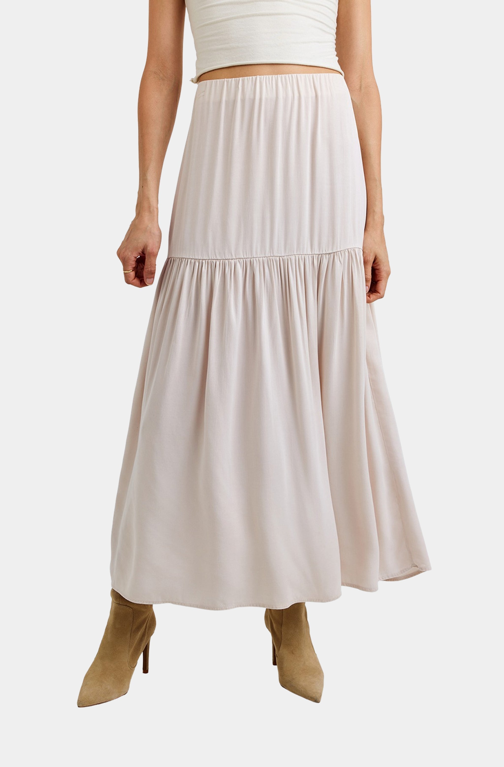 Dropped Waist Ruffle Maxi Skirt