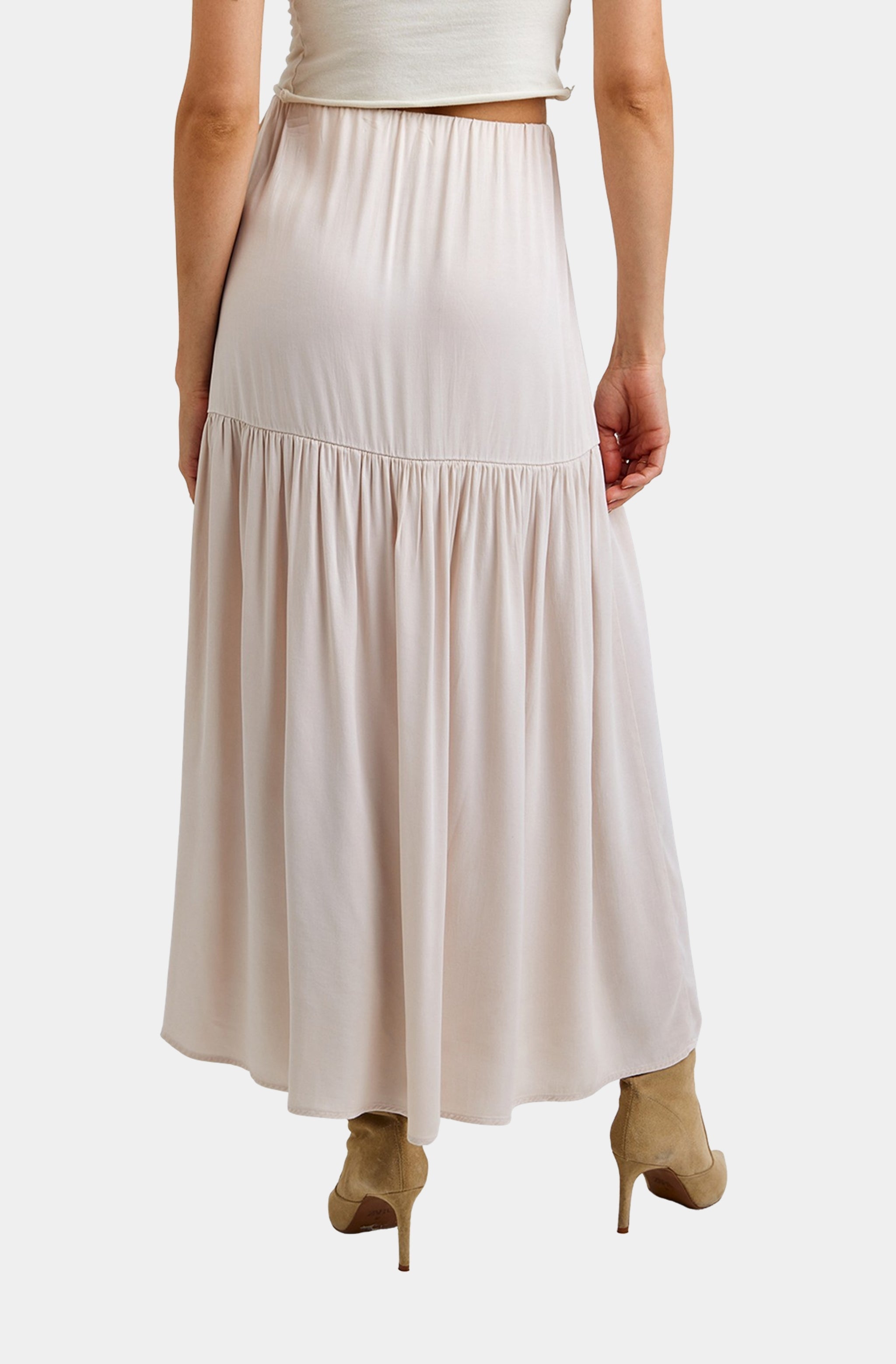 Dropped Waist Ruffle Maxi Skirt