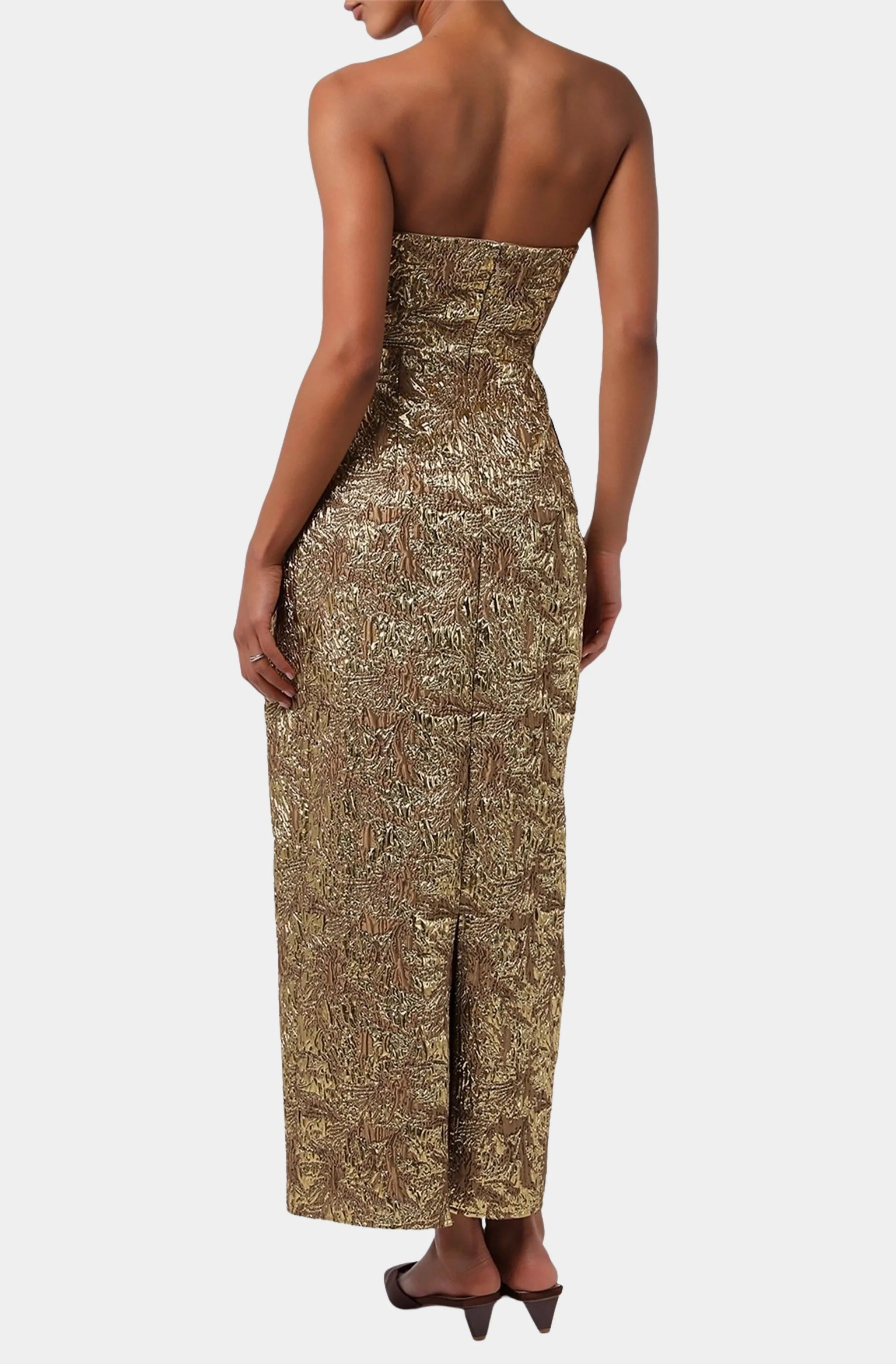 Kya Strapless Brocade Midi Dress with Pockets