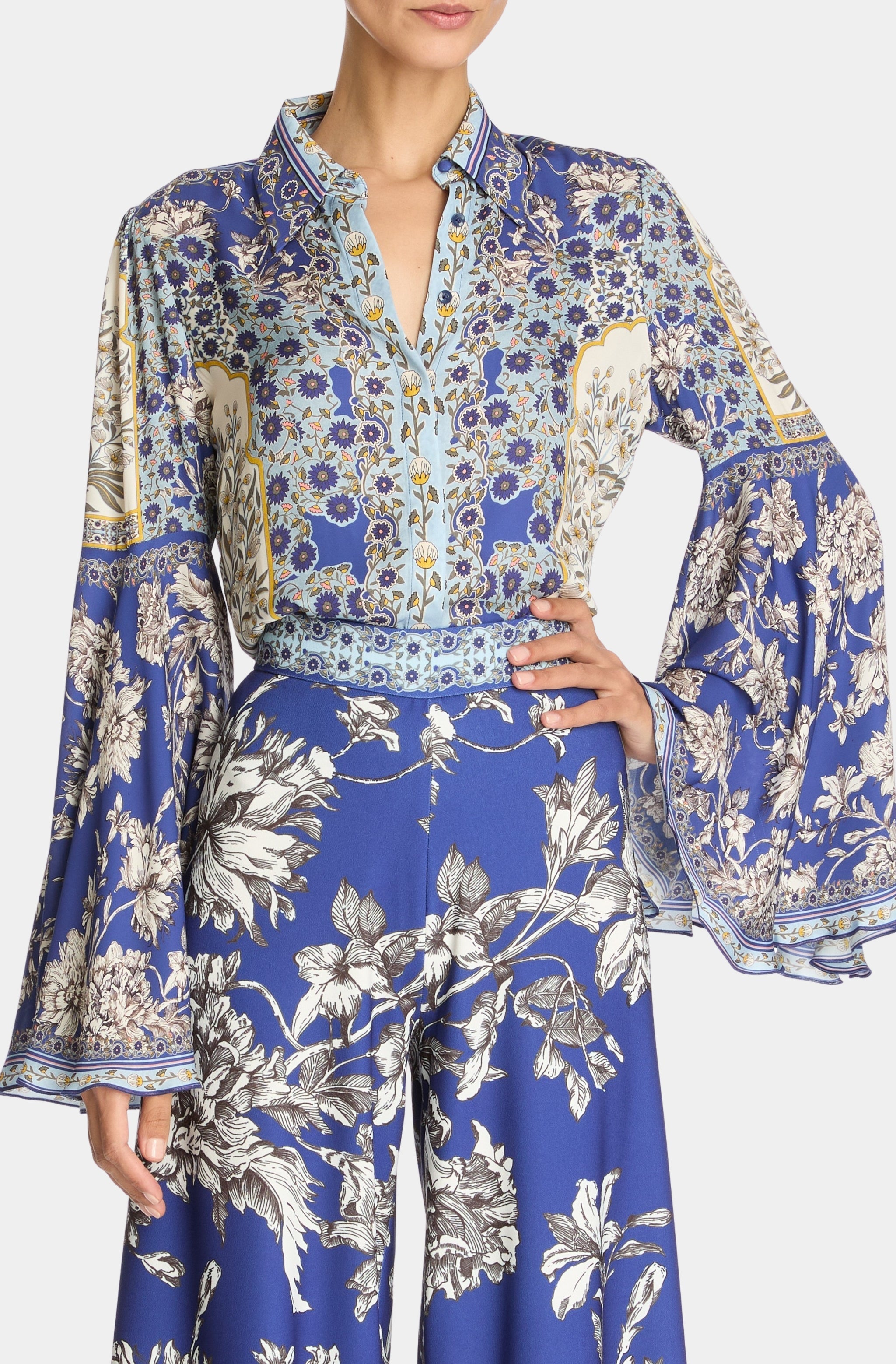 Willa Fitted Placket Top with Bell Sleeve