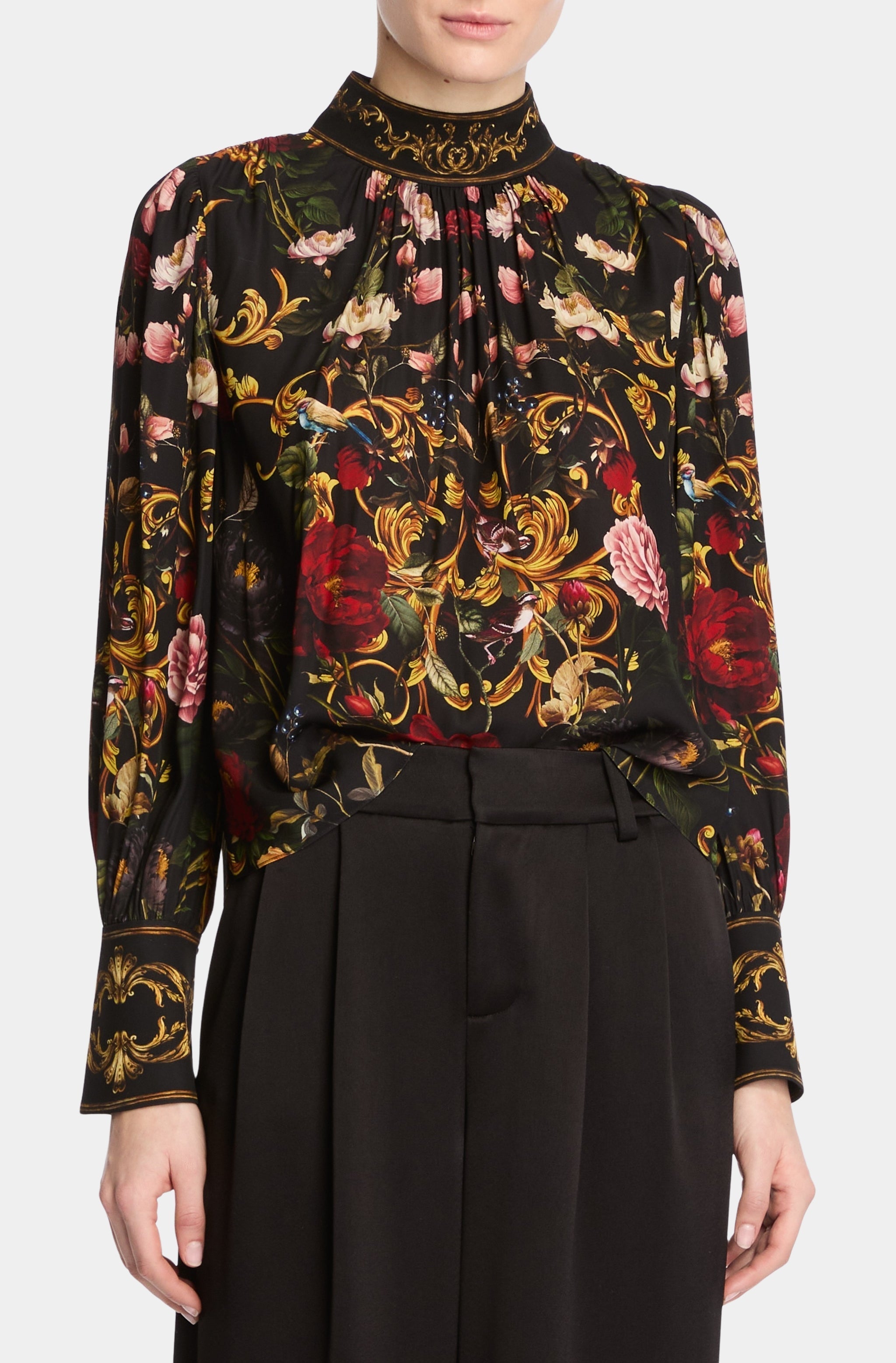 Marion Mock Neck Pleated Front Blouse