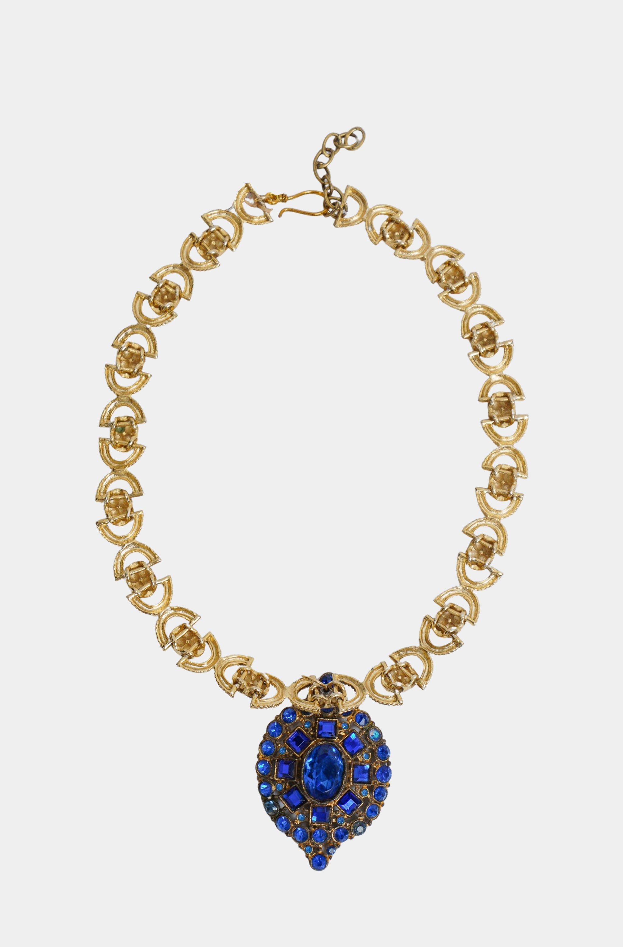 CA Estate Blue Crystal Brooch Necklace