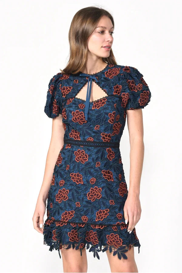 Darlin Tie Neck Lace Mini Dress