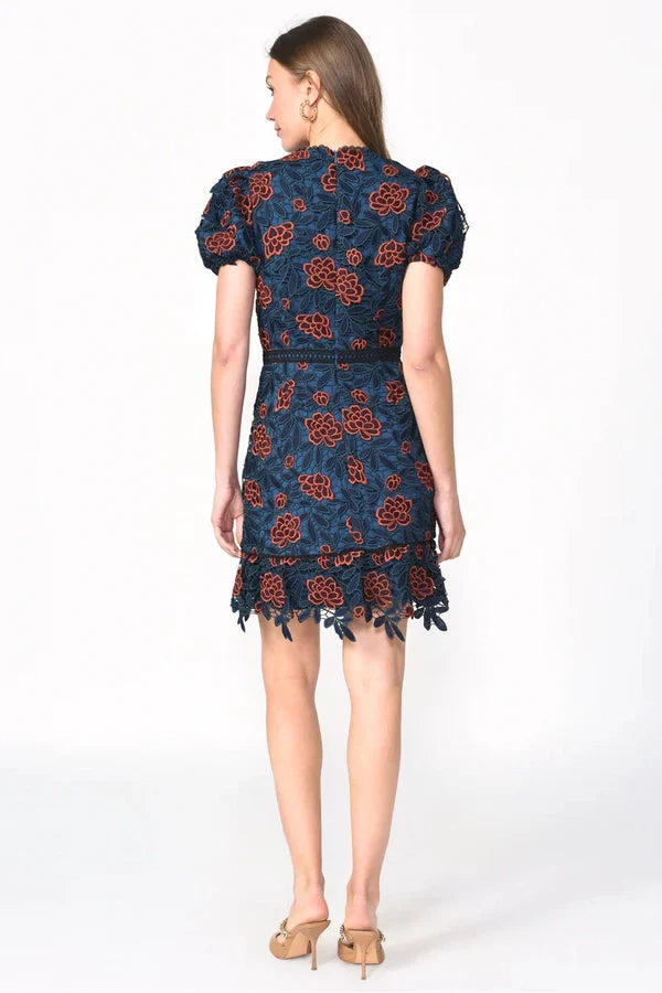 Darlin Tie Neck Lace Mini Dress