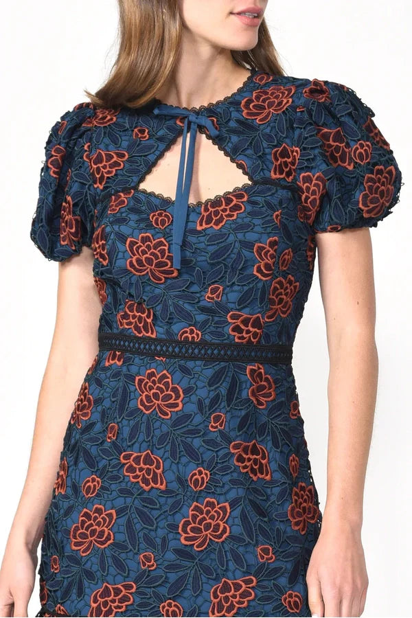 Darlin Tie Neck Lace Mini Dress
