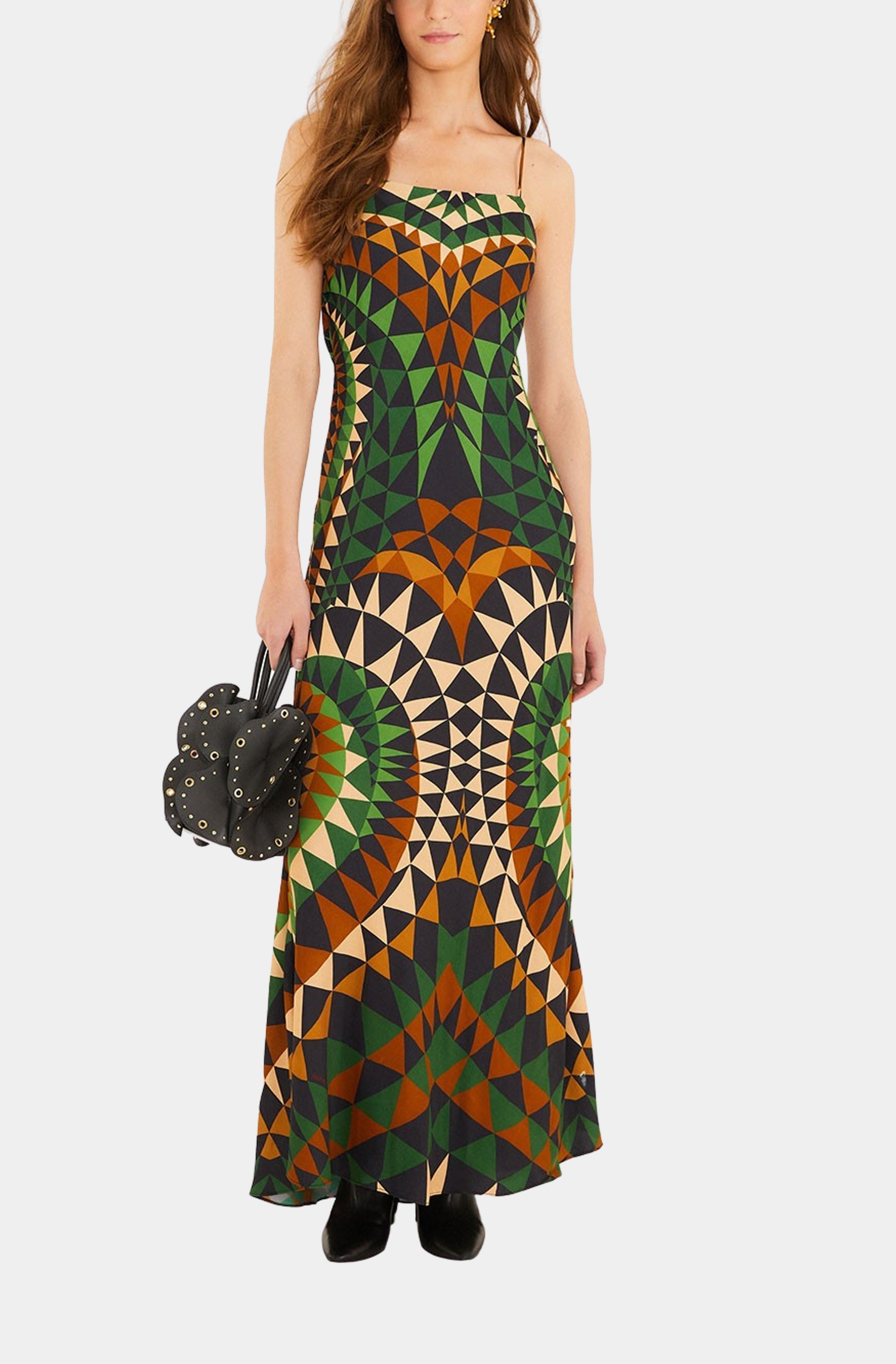 Heart Deco Green Slip Maxi Dress