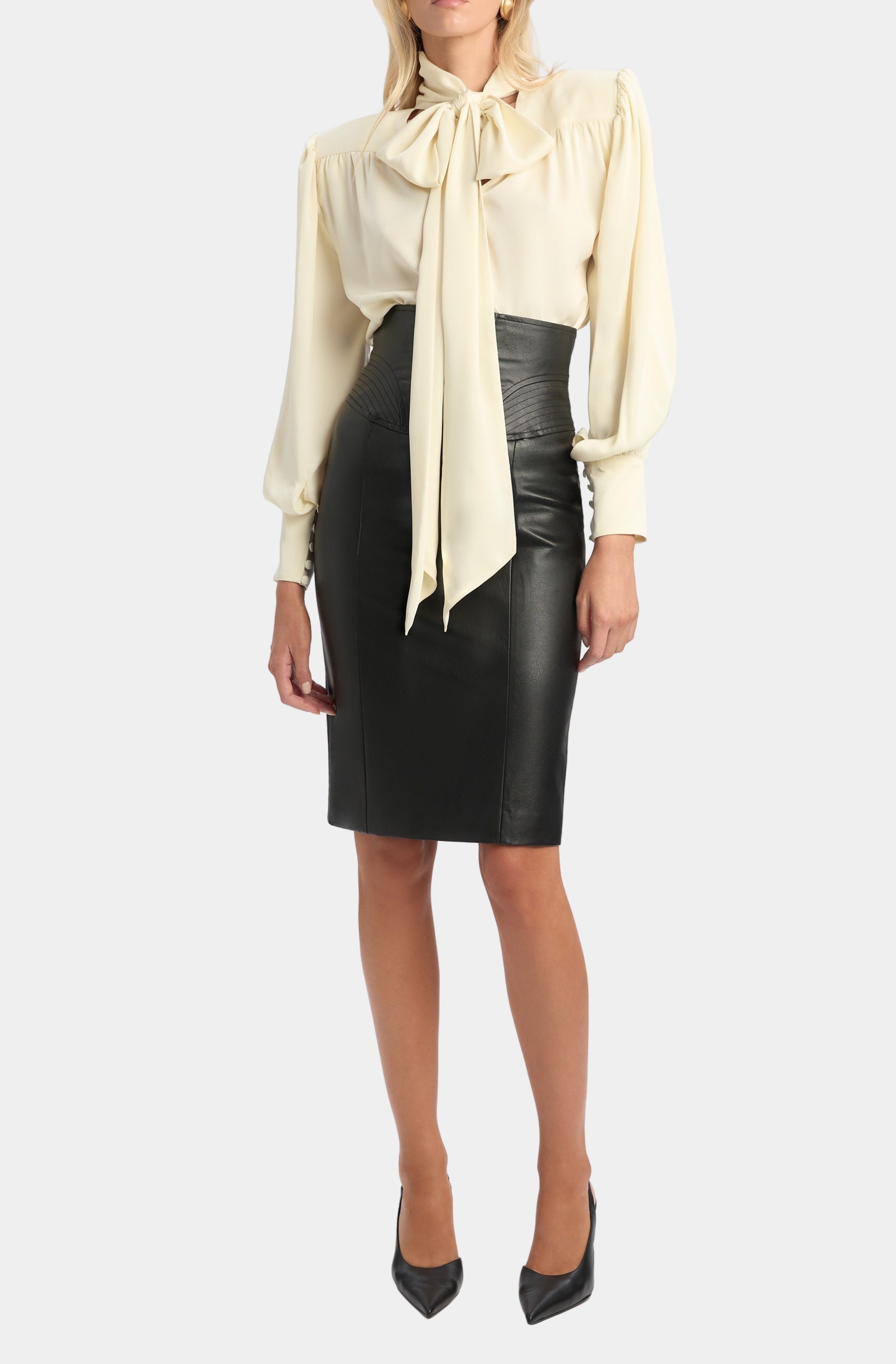 Revana Satin Tie Neck Blouse