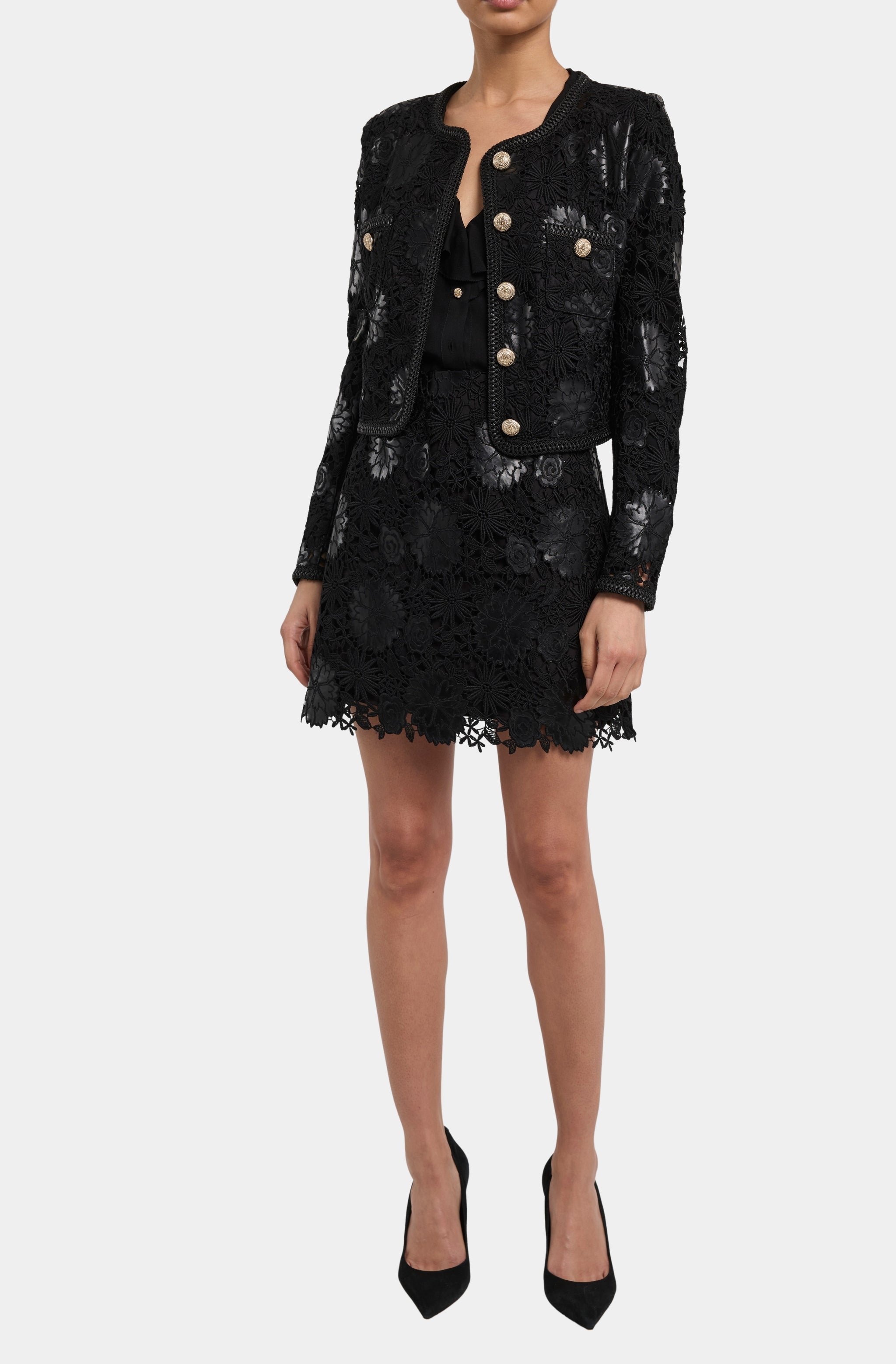 Amber Vegan Leather Guipure Jacket