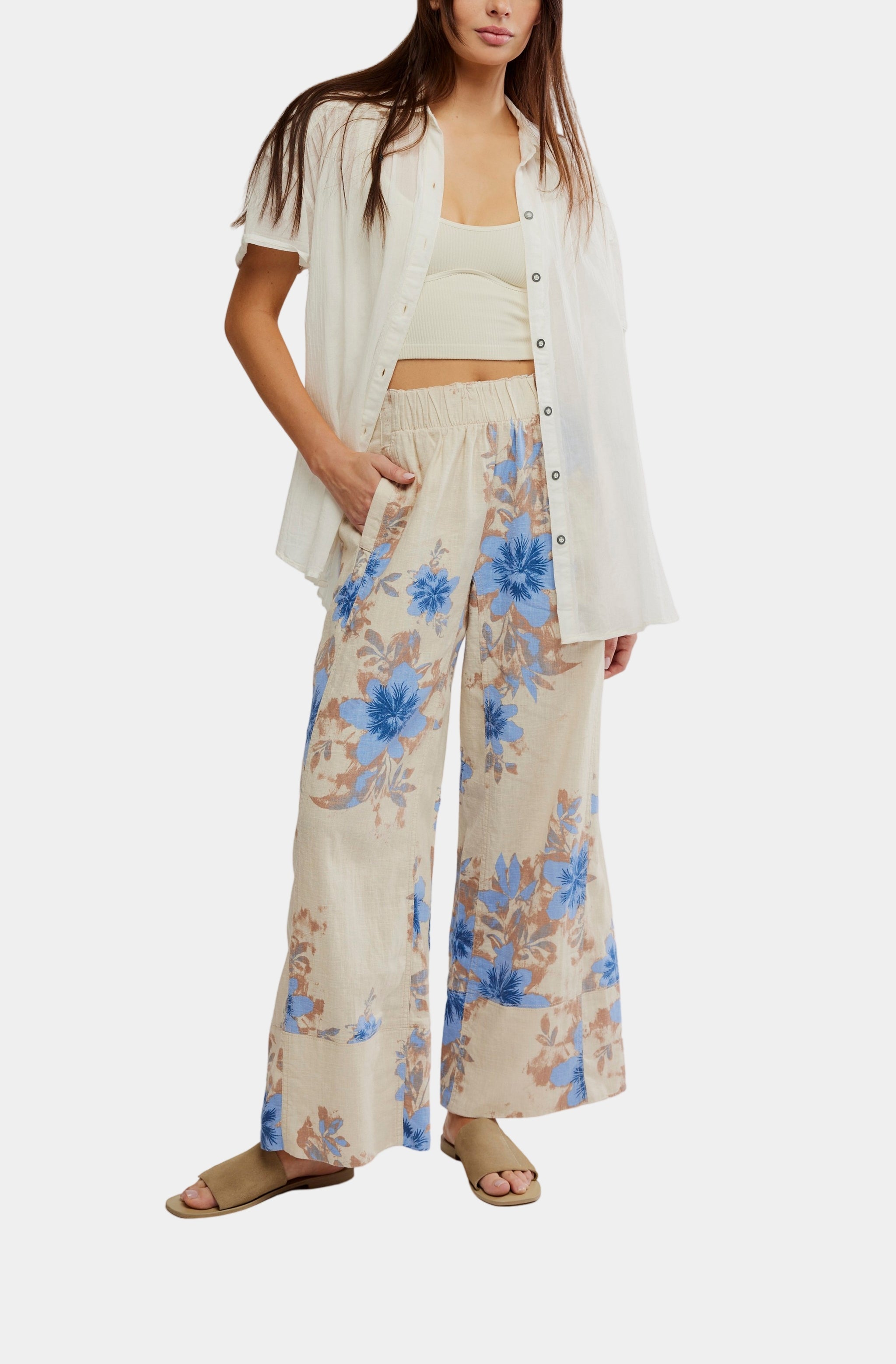 Day's End Printed Linen Pull-On Pant