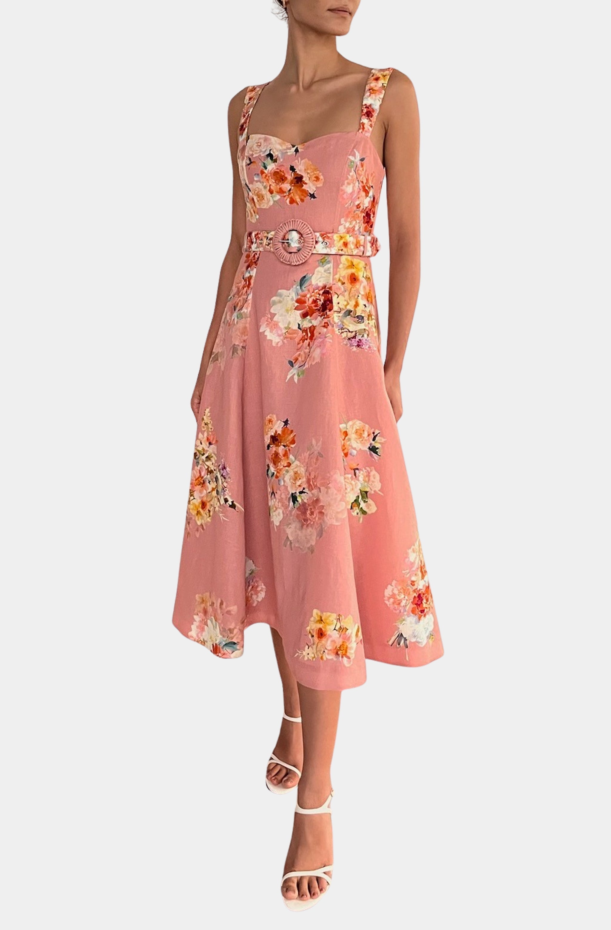 Midi Dress with Buckle Belt