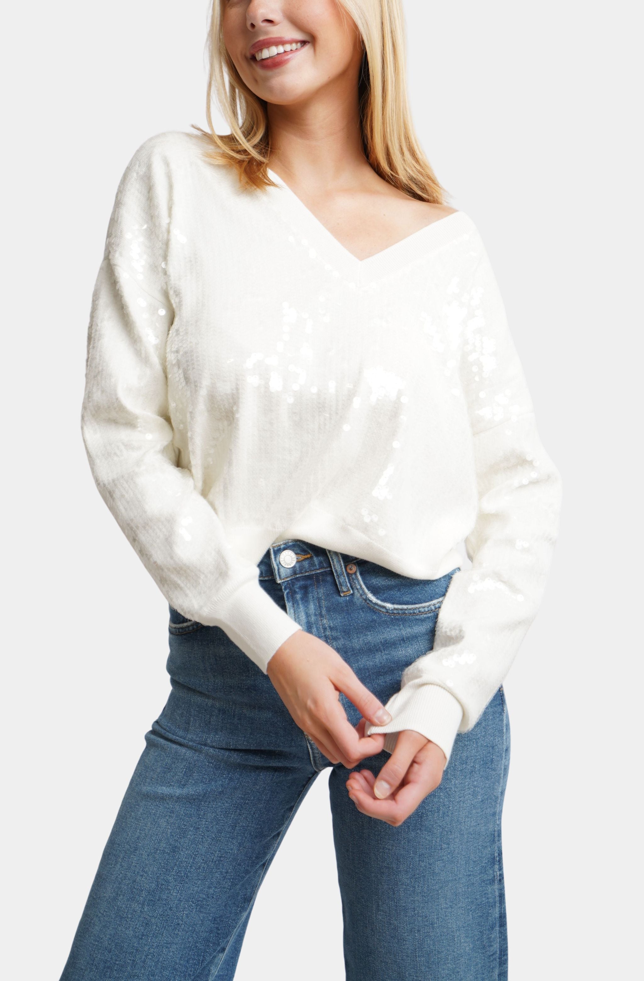 Sequin V-neck Sweater