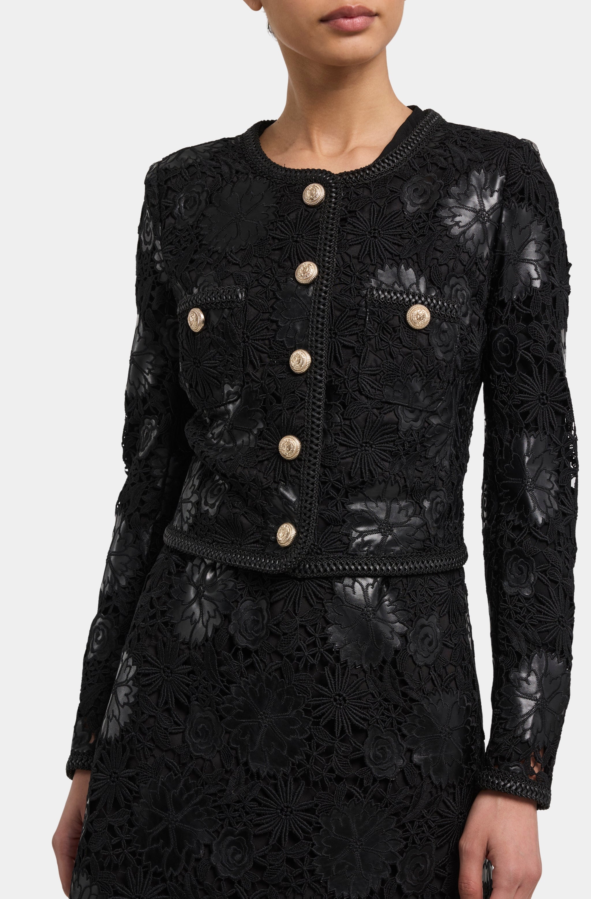 Amber Vegan Leather Guipure Jacket