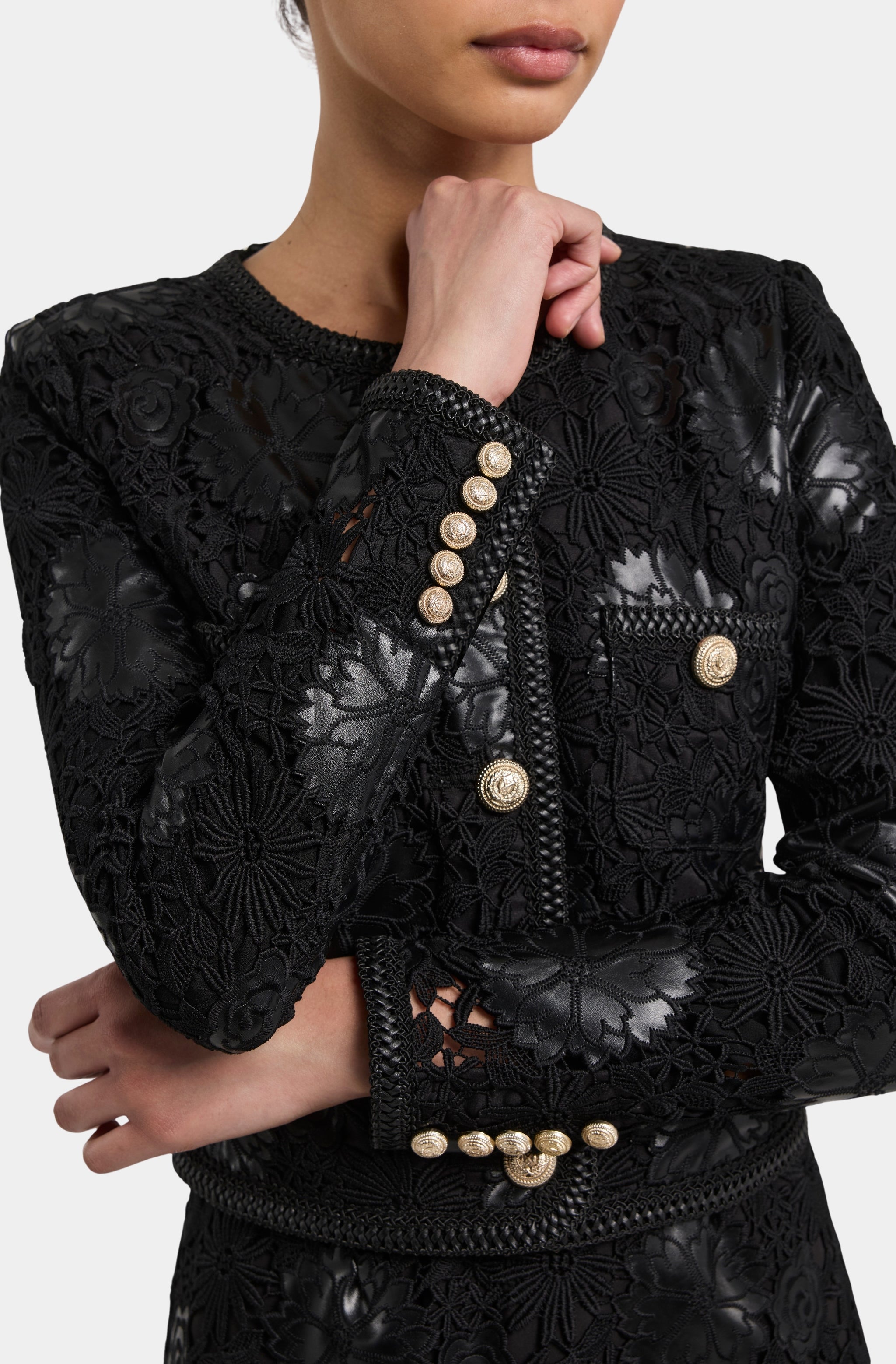 Amber Vegan Leather Guipure Jacket