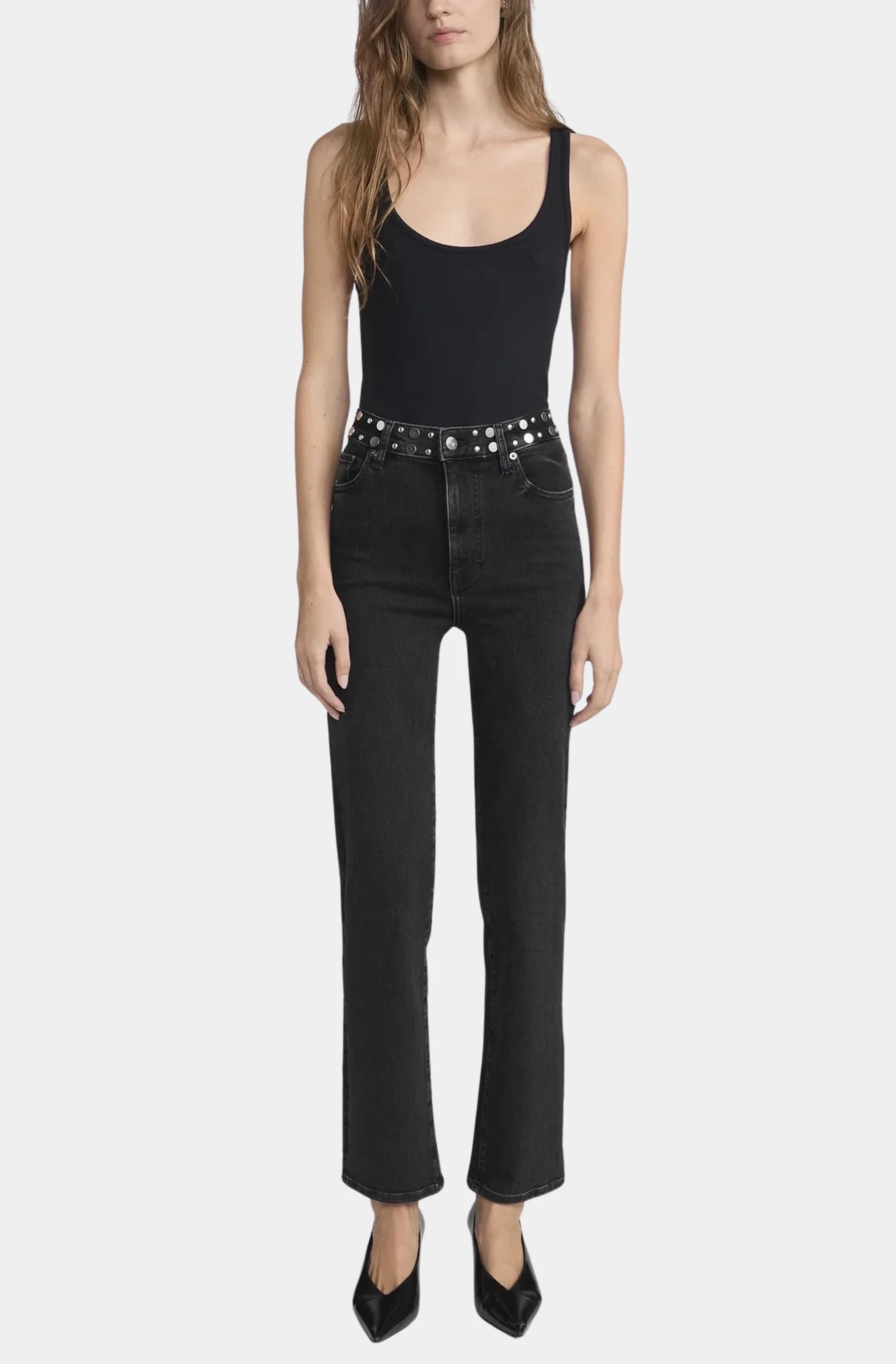 Le Sleek Straight Studded Jean