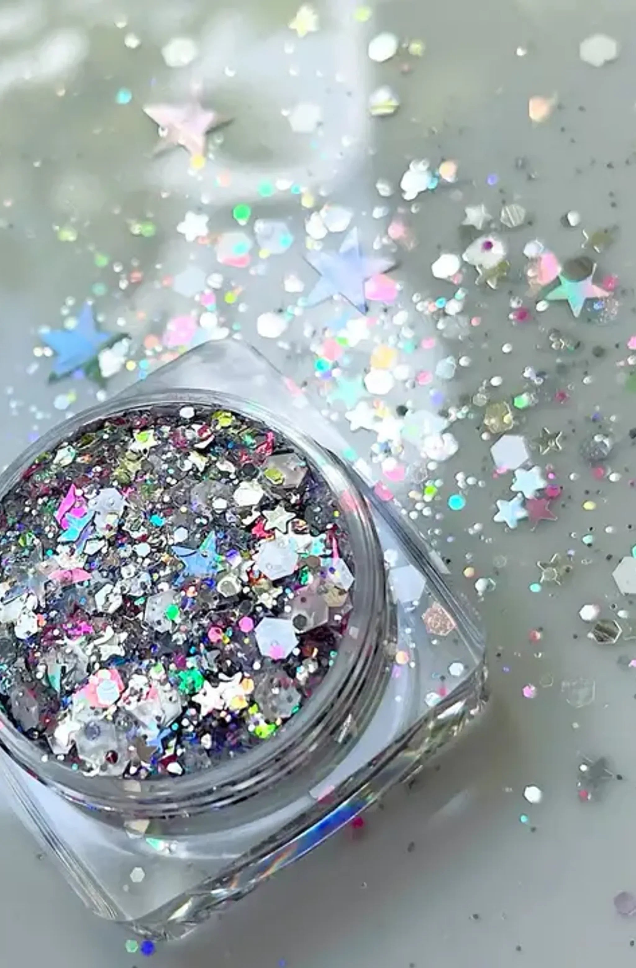 Silver Stars Disco Girl Face and Body Glitter Gel