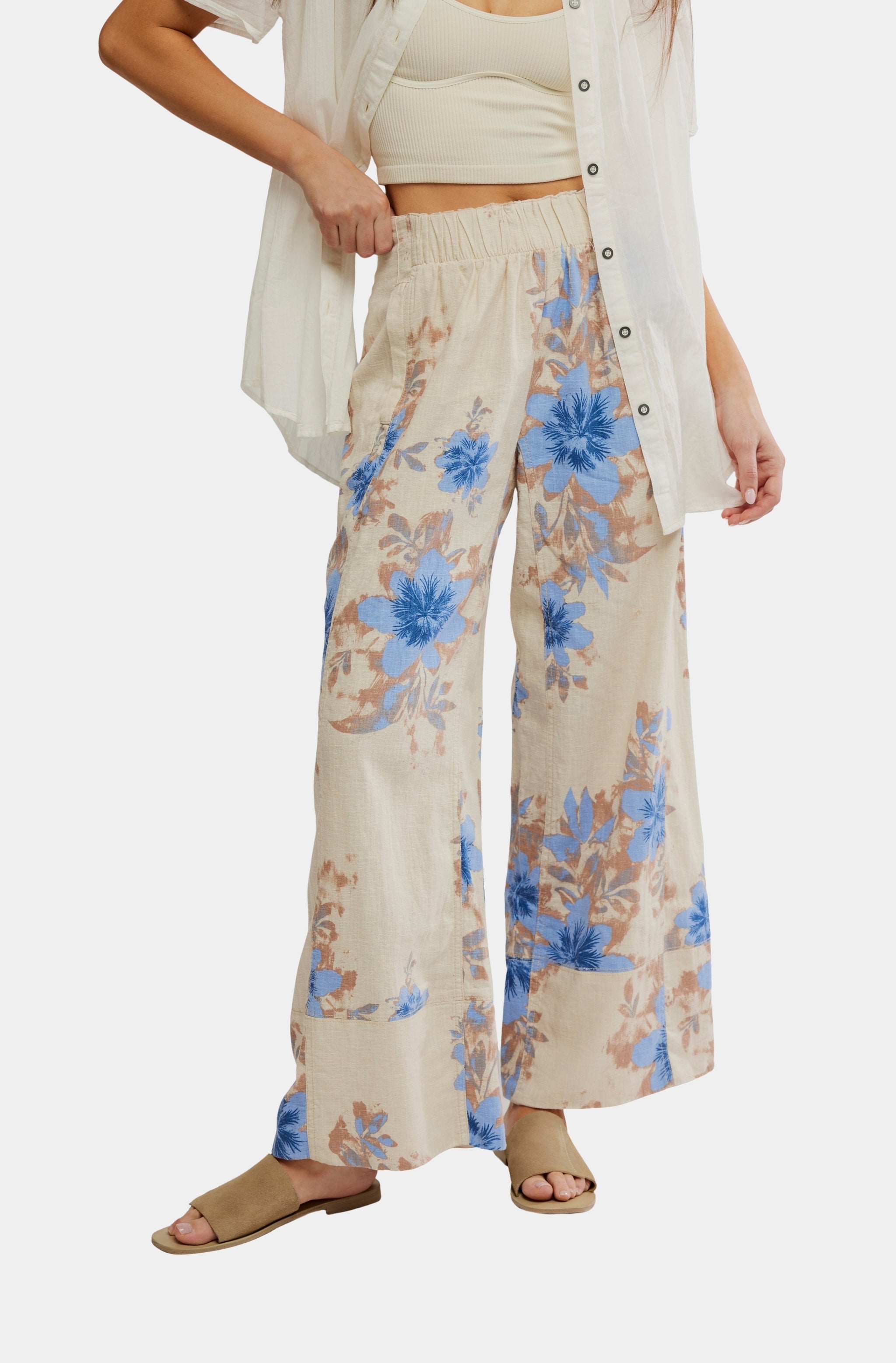 Day's End Printed Linen Pull-On Pant
