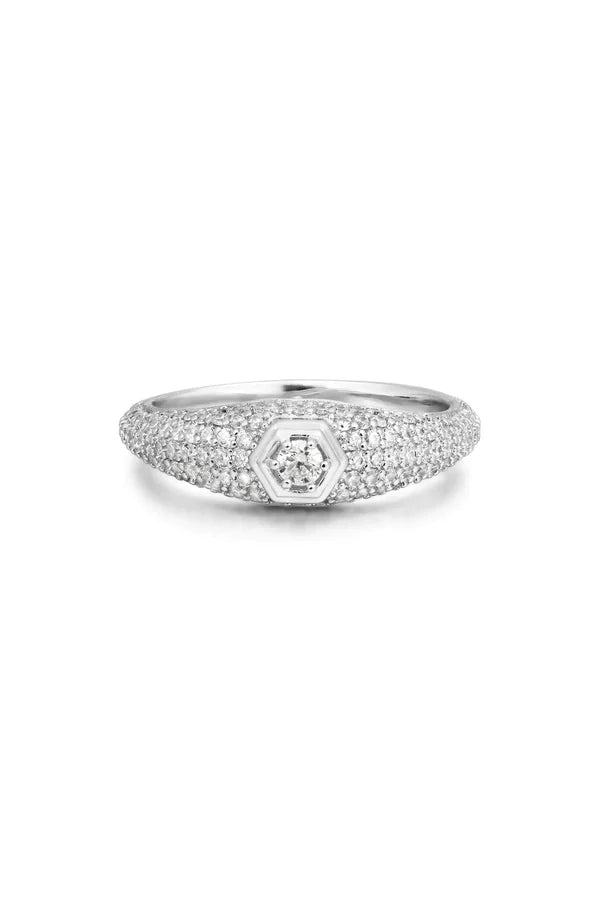 Pave Hex Signet Ring