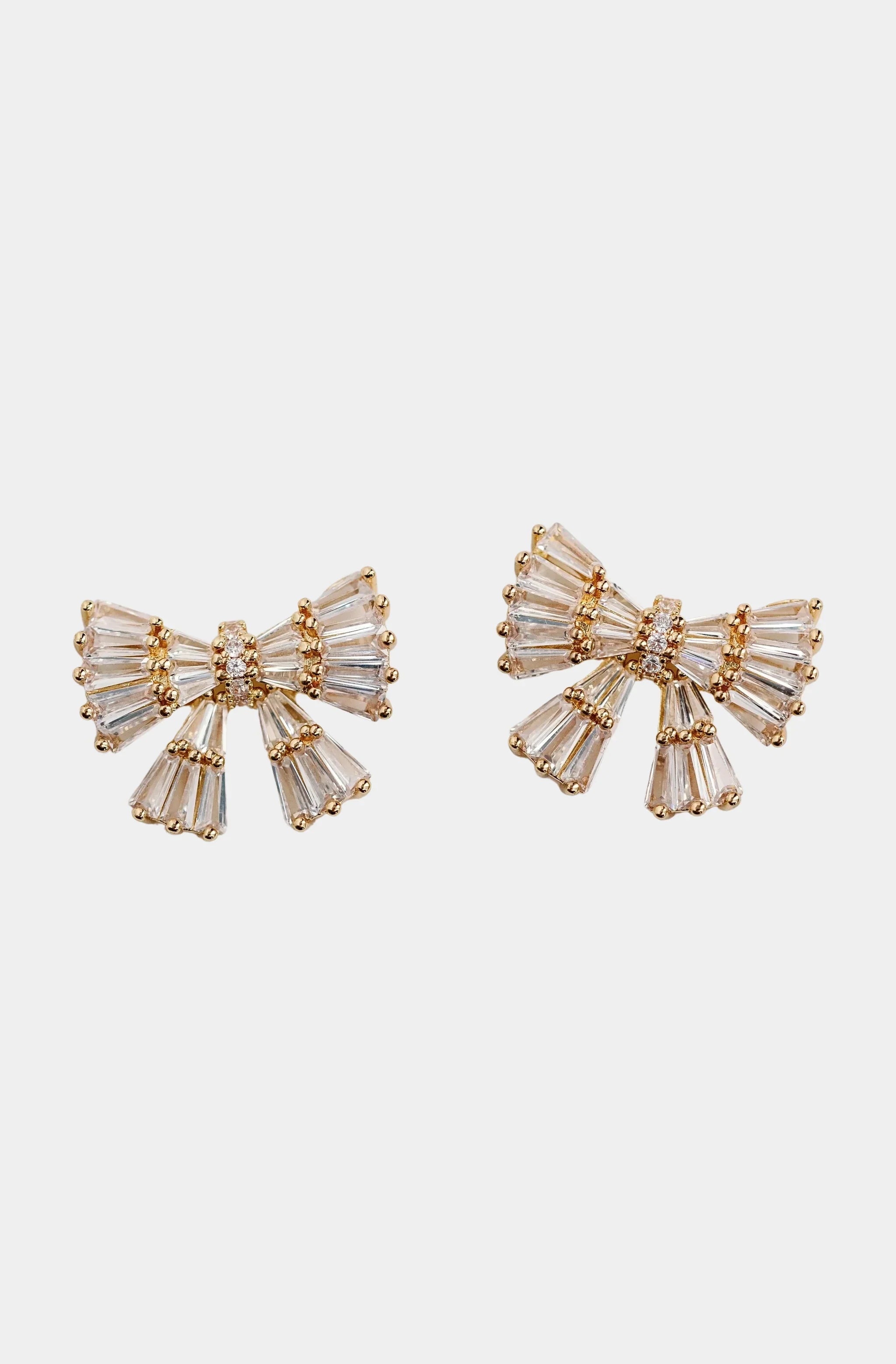 Gold Maxi Sparkler Holiday Statement Stud Bow Earrings