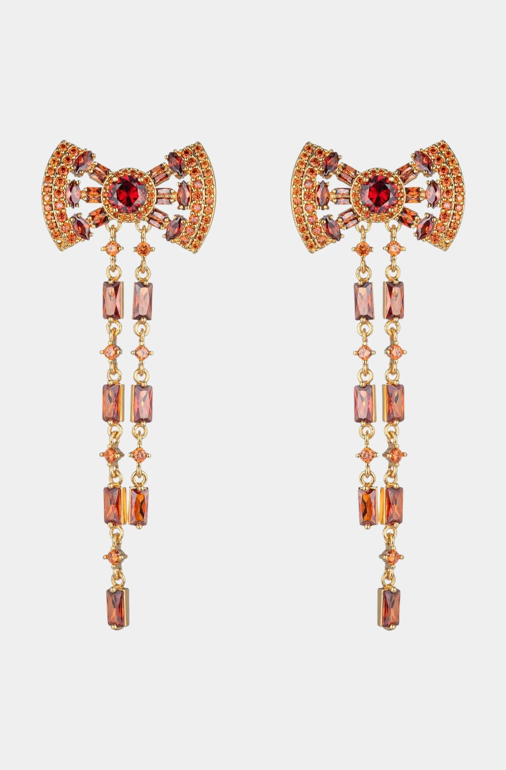 Red Bow CZ Drop Earrings