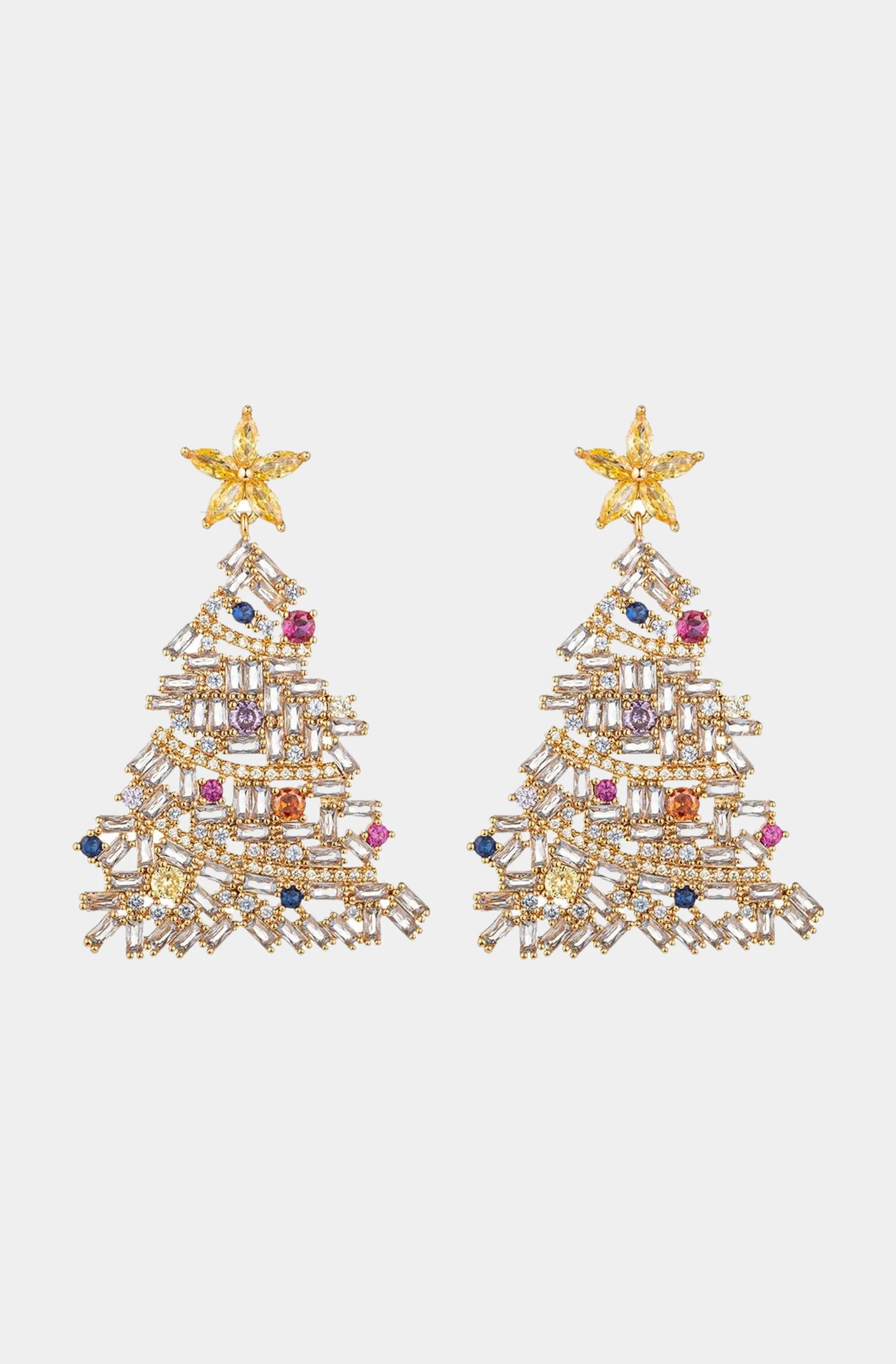 CZ Christmas Tree Dangle Earrings