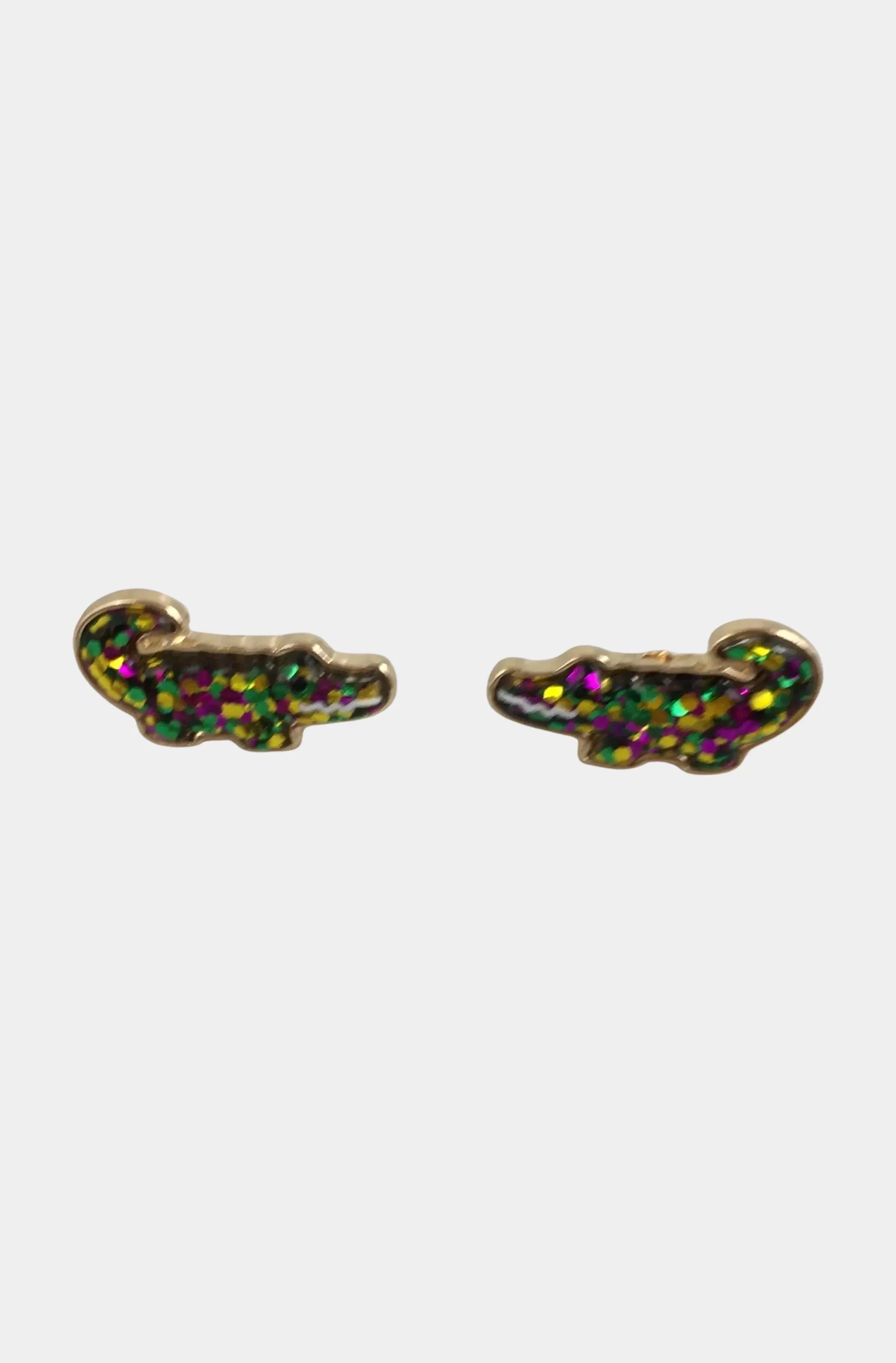 Mardi Gras Glitter Alligator Post Earrings