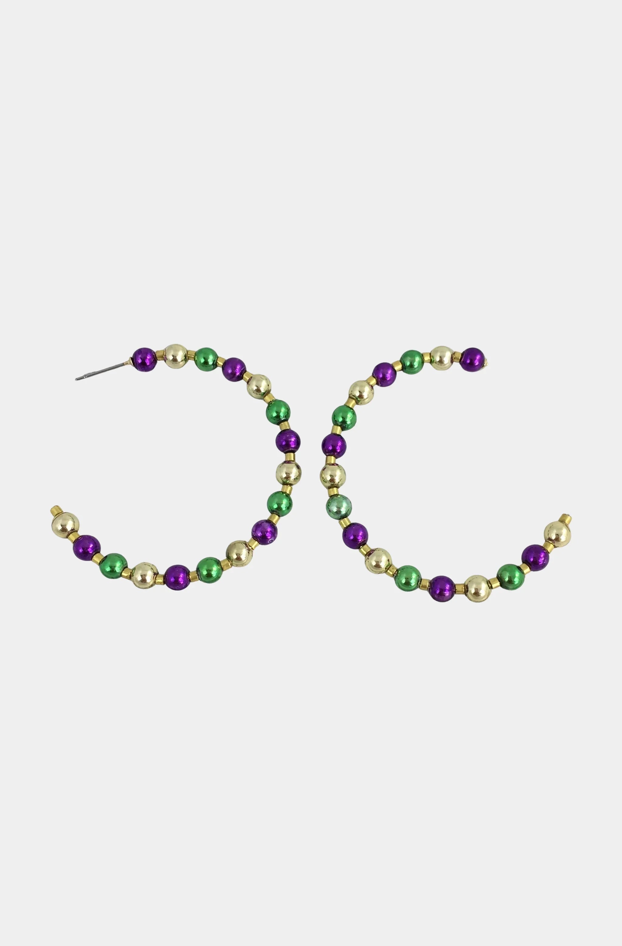 Mardi Gras Metallic Ball Hoop Earrings