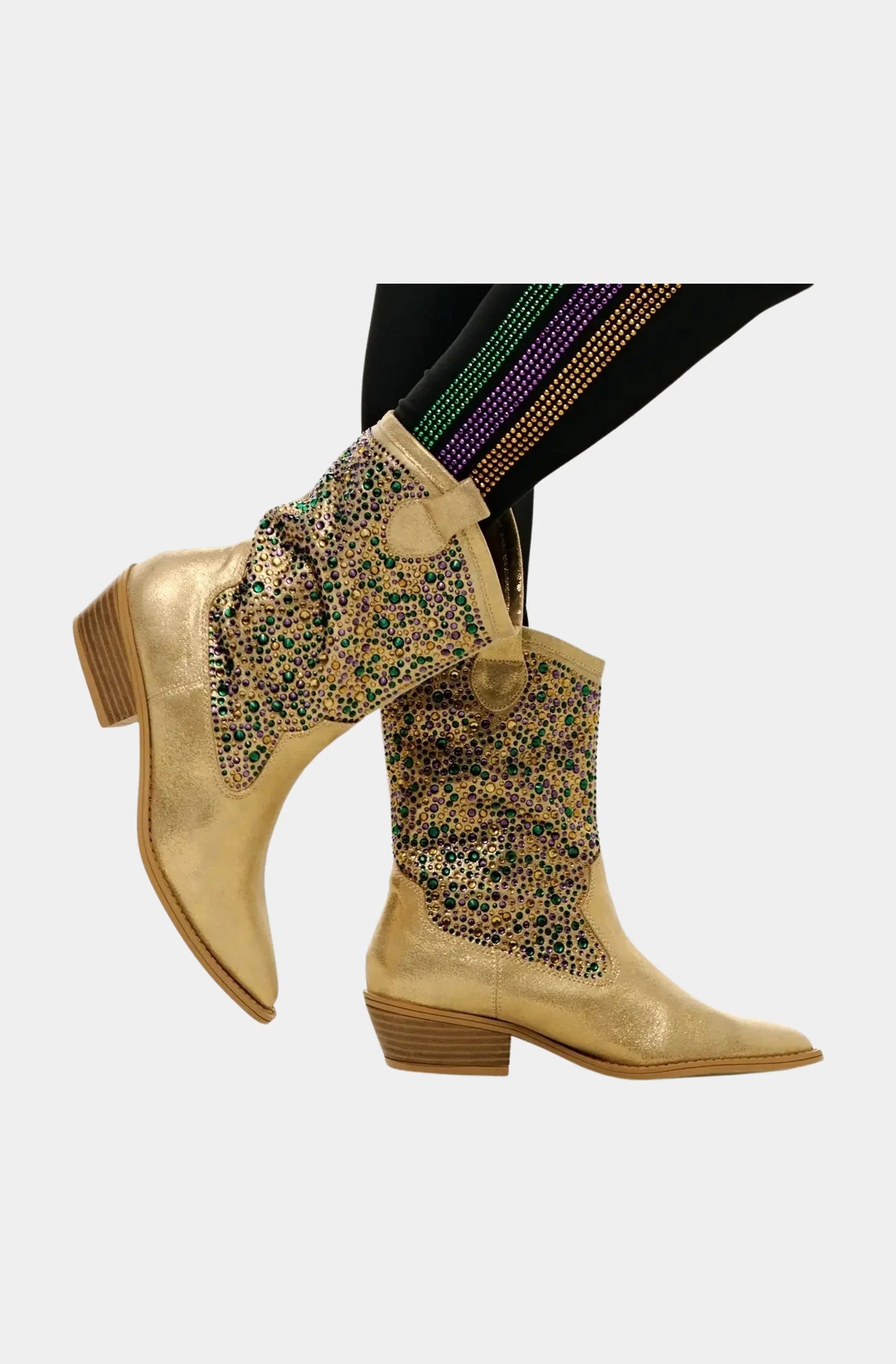 Mardi Gras Rhinestone Cowboy Boots
