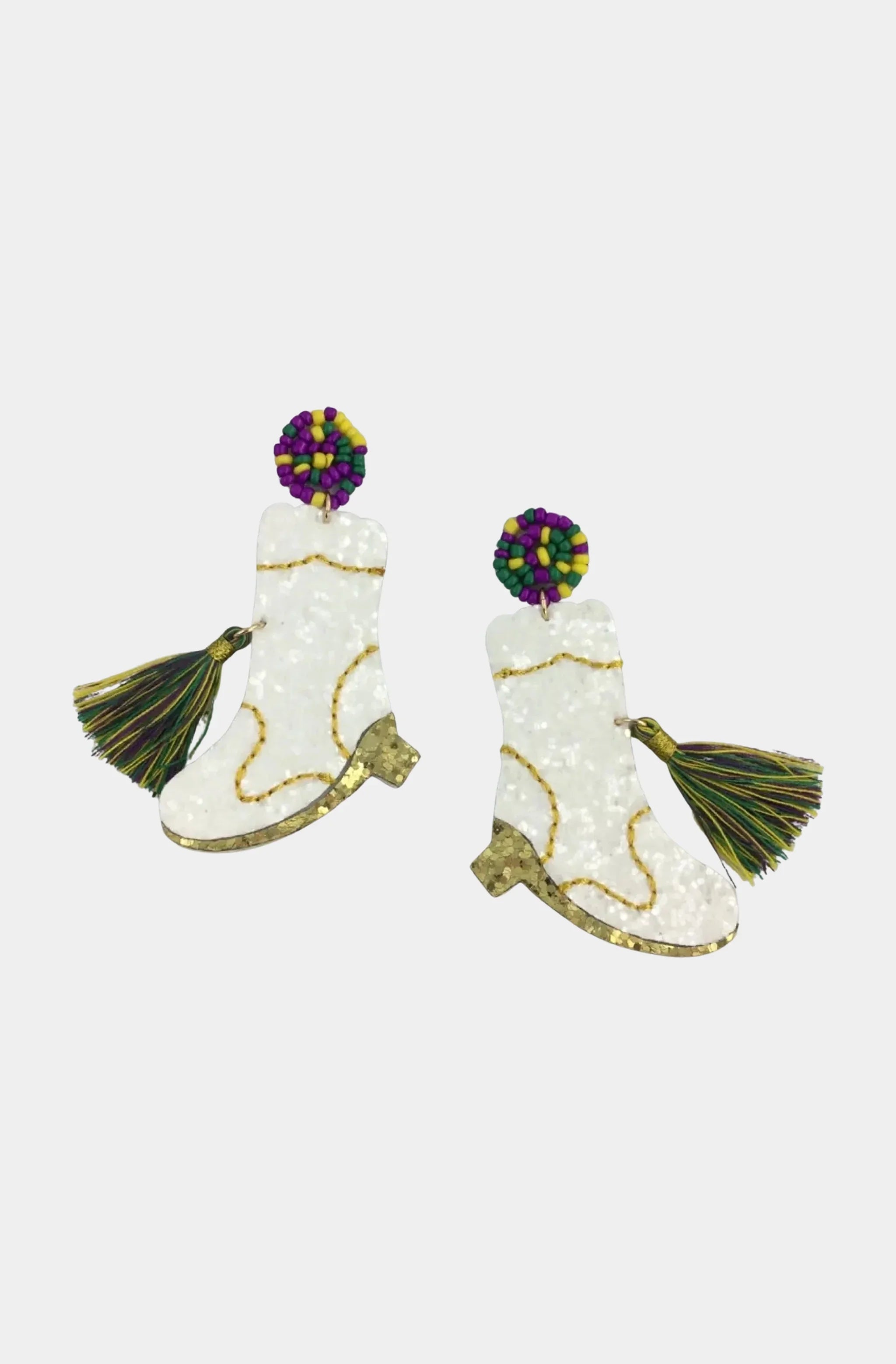 Mardi Gras Glitter Marching Boot Earrings