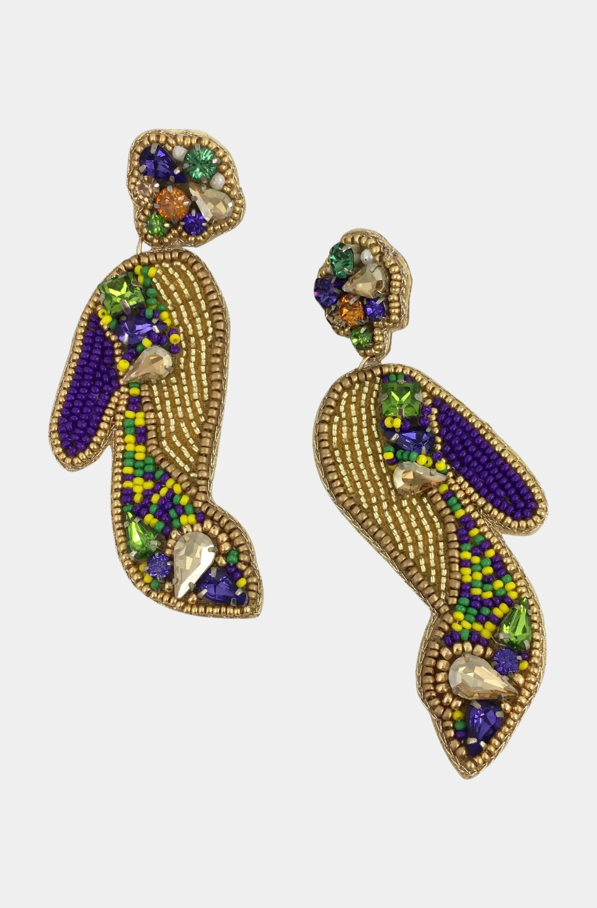 Mardi Gras Beaded High Heel Shoe Earrings
