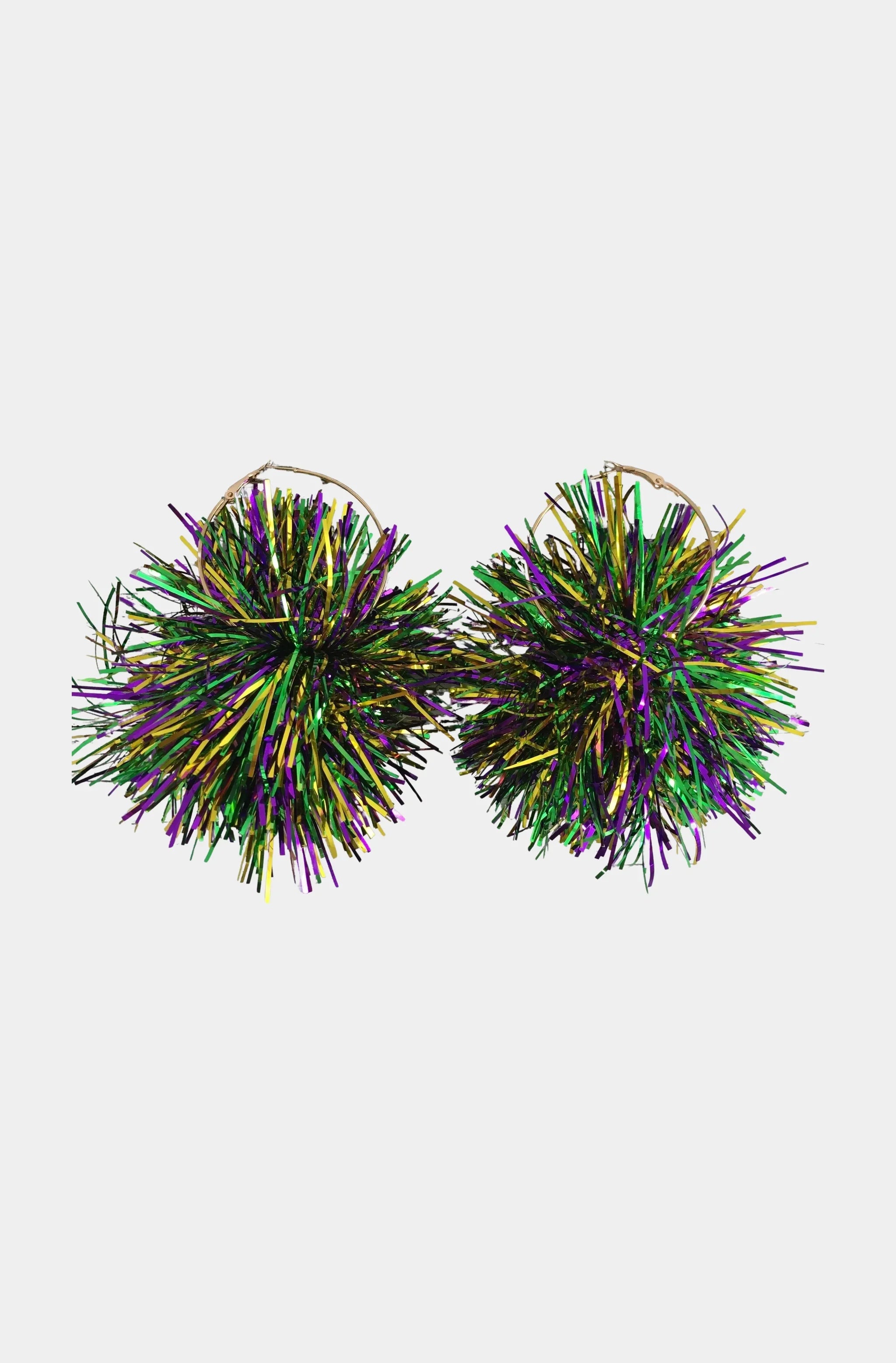 Mardi Gras Tinsel Pompom Hoop Earrings