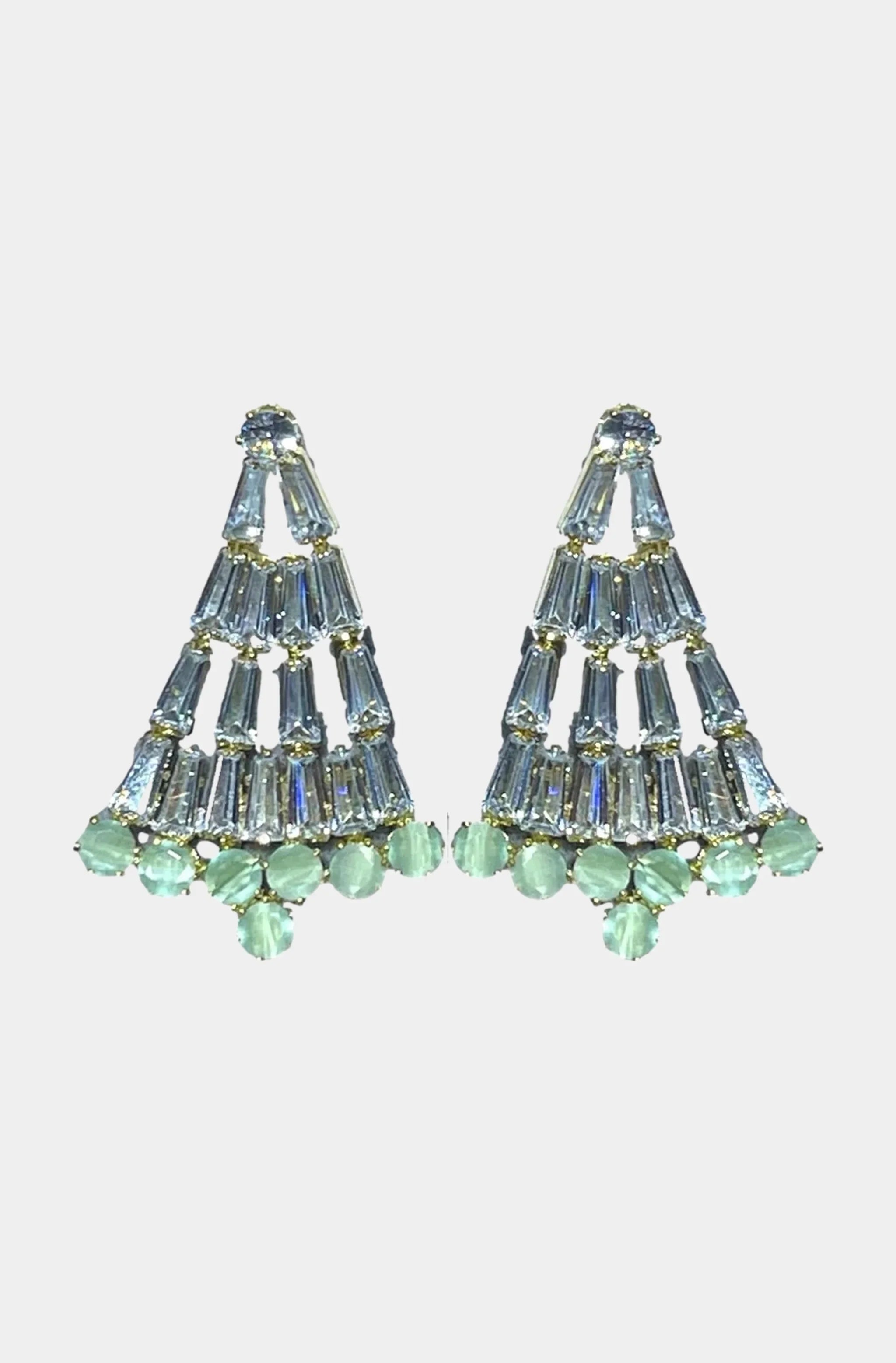 Crystal & Chalcedony Christmas Tree Holiday Earrings