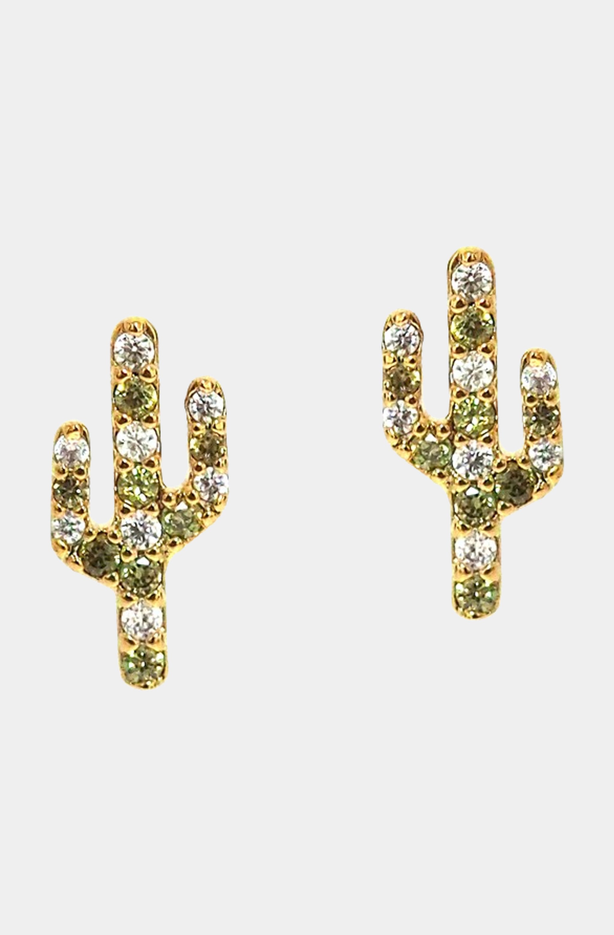 Cactus Studs with CZ and Green Stones