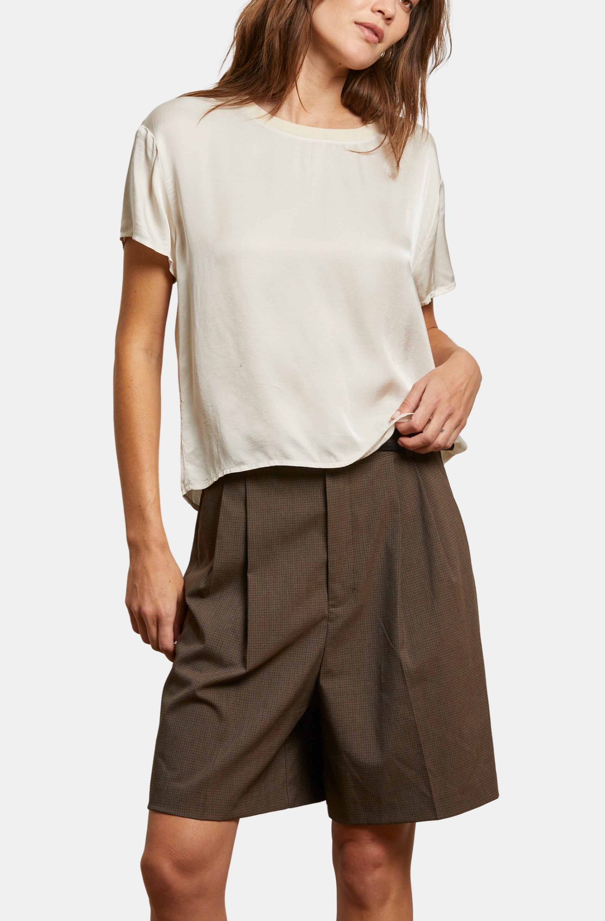 Delphine Satin Crew Neck Tee