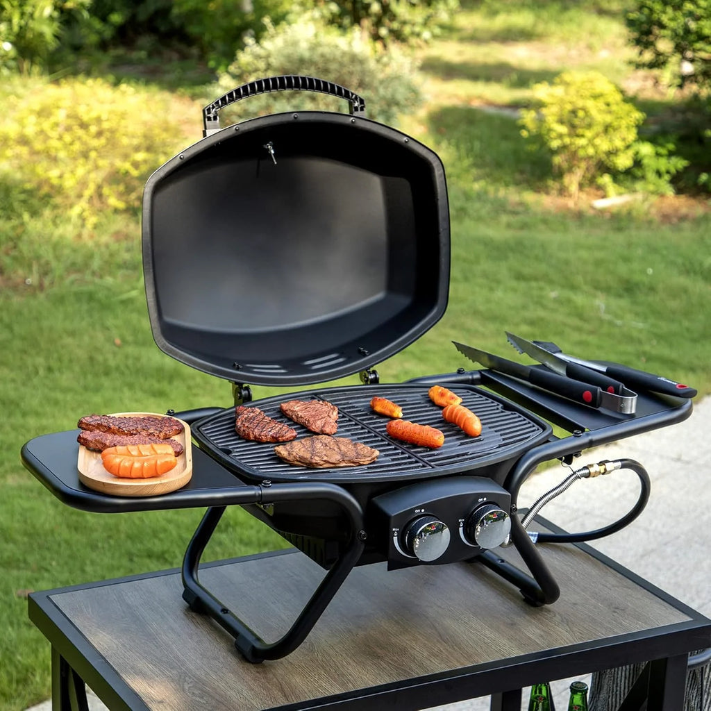 Burner Propane Gas BBQ Grill with Side Burner & Porcelain-Enameled Cast Iron Grates, 42,000 BTU Output Stainless Steel Grill for Outdoor Cooking Kitchen and Patio Backyard Barbecue-Captiva