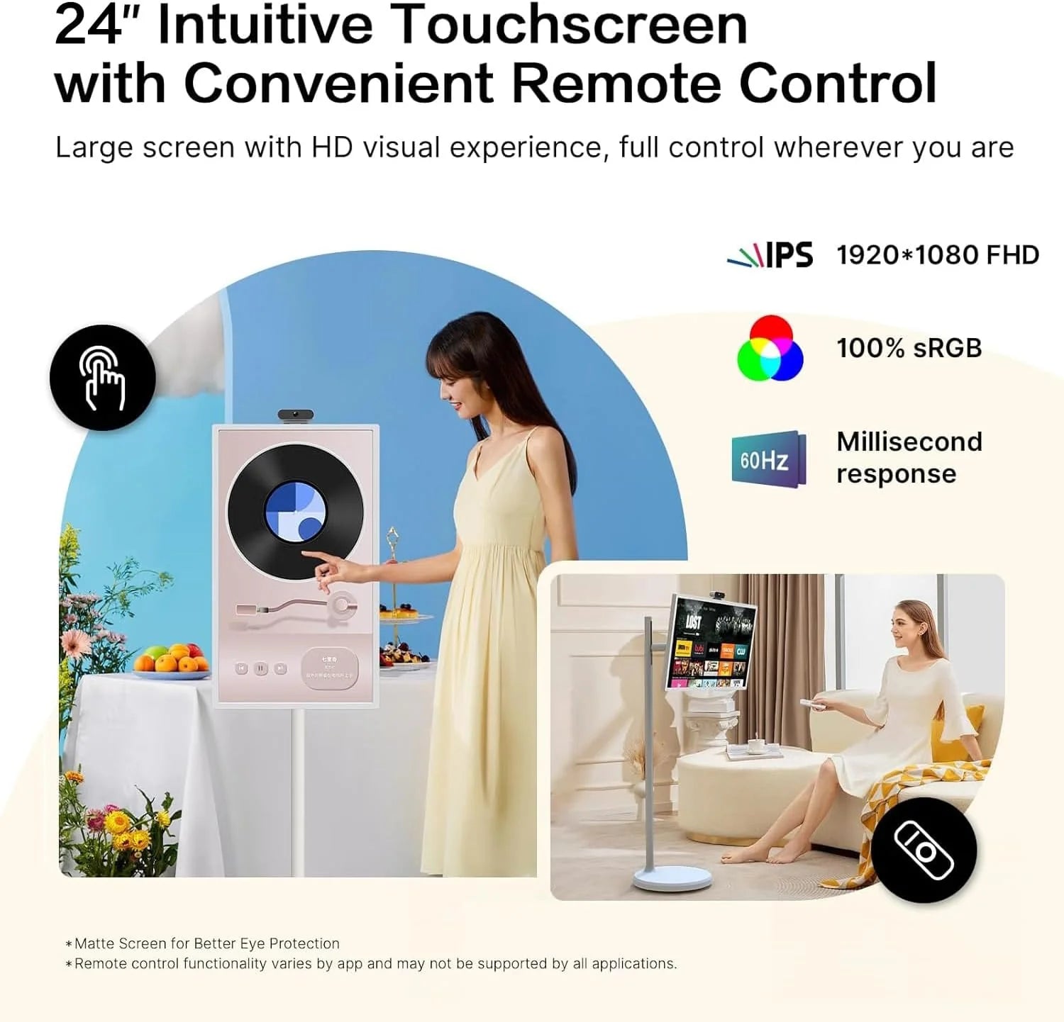 32-Inch Portable TV, 1080P FHD Rolling TV on Wheels with Rotatable Touch Screen, Android 13 OS, 8G RAM 128G Storage, Built-in Battery, Full Swivel Rotation, Voice Remote