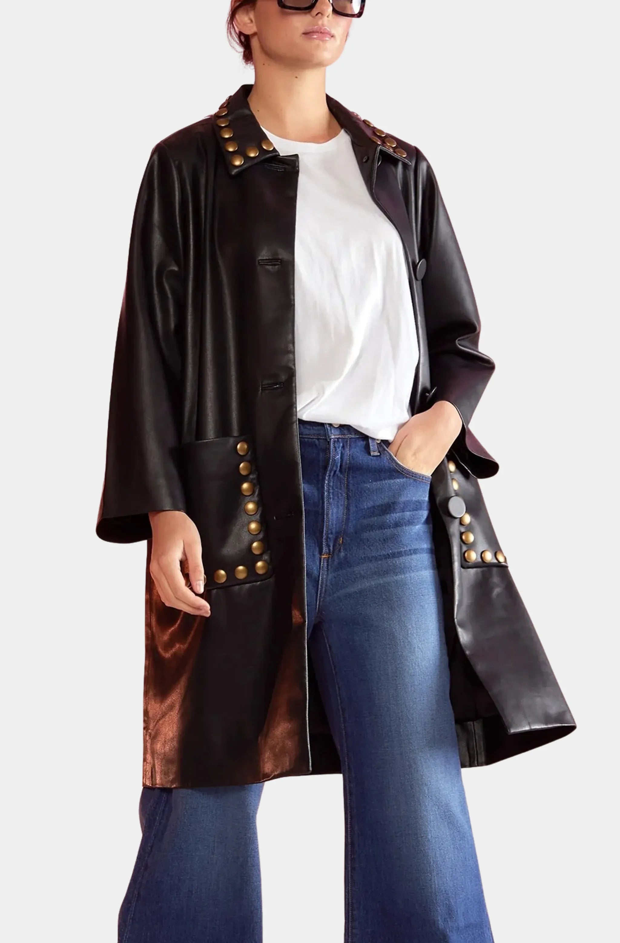 Vegan Studded Leather Coat