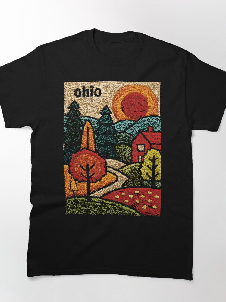 Autumn In Ohio Winding Road Folk Art Oversized T-Shirt