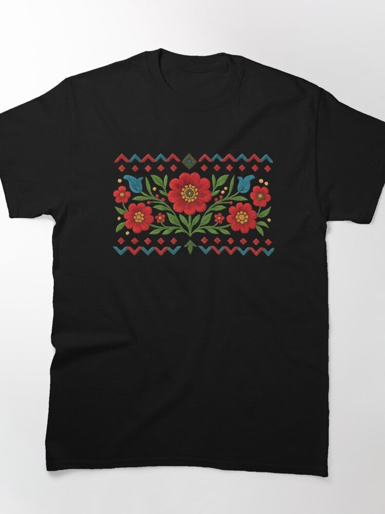 Highland Folk Motif Floral Geometric Oversized Tee